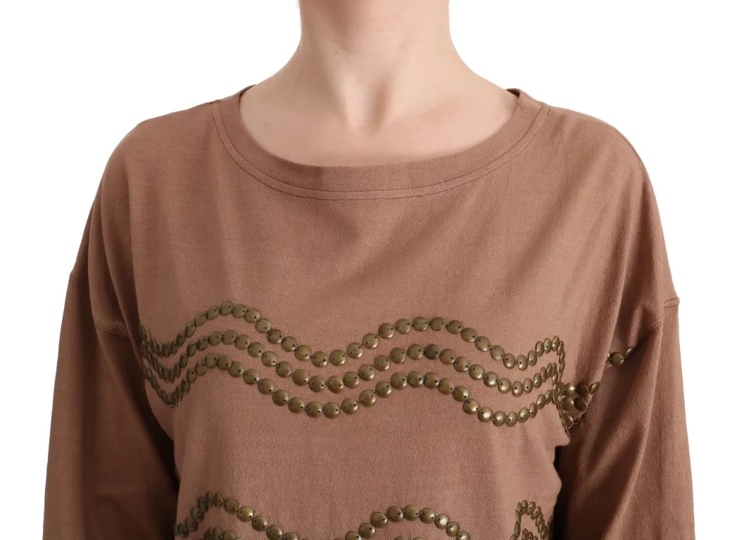 John Galliano Women's Chic Brown Crewneck Cotton Sweater