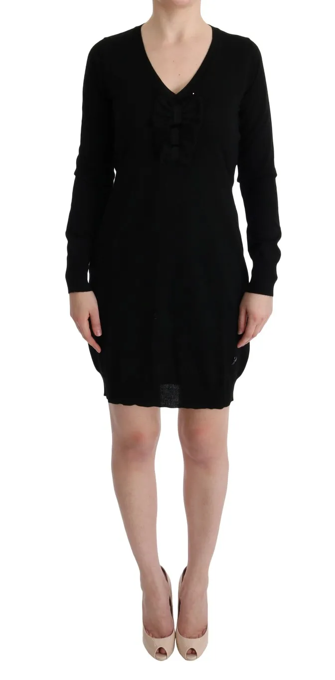 MARGHI LO' Women's Elegant Black Wool Shift Dress