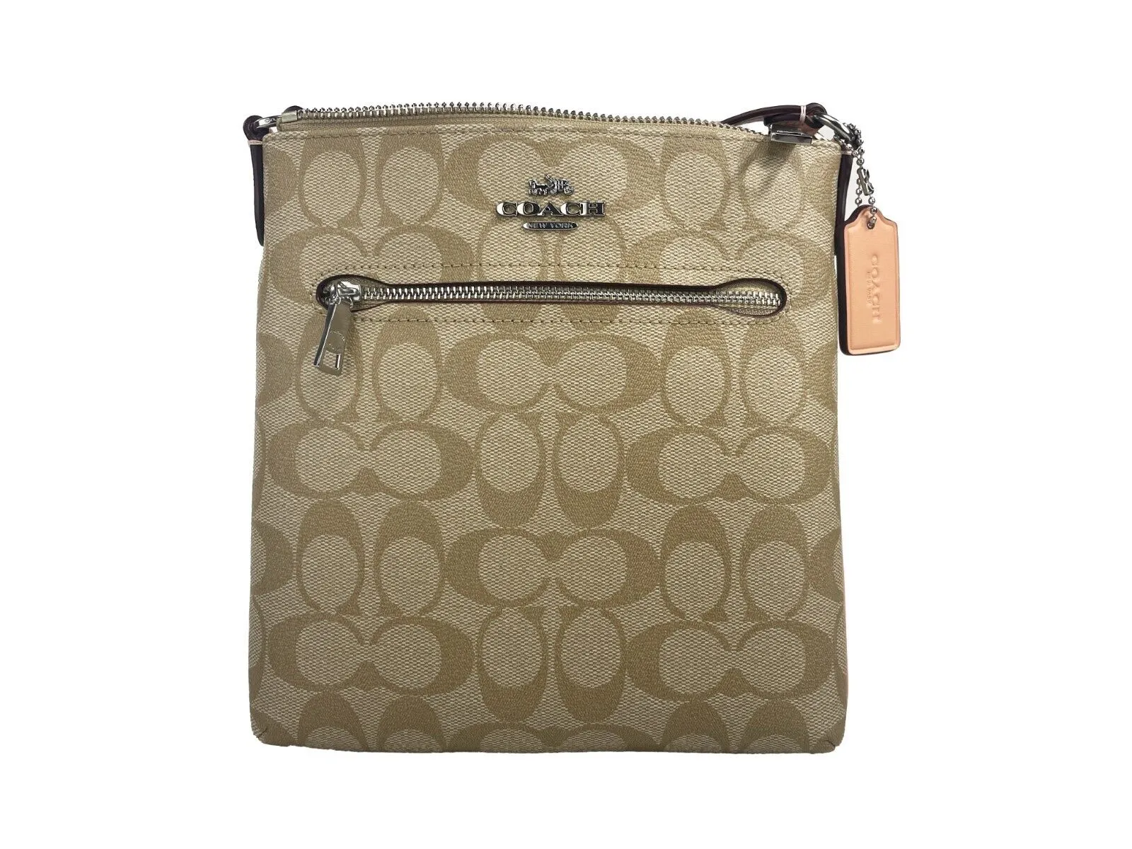 COACH Women's Rowan Mini Crossgrain Leather File Crossbody Bag Light Khaki Faded Blush CS182