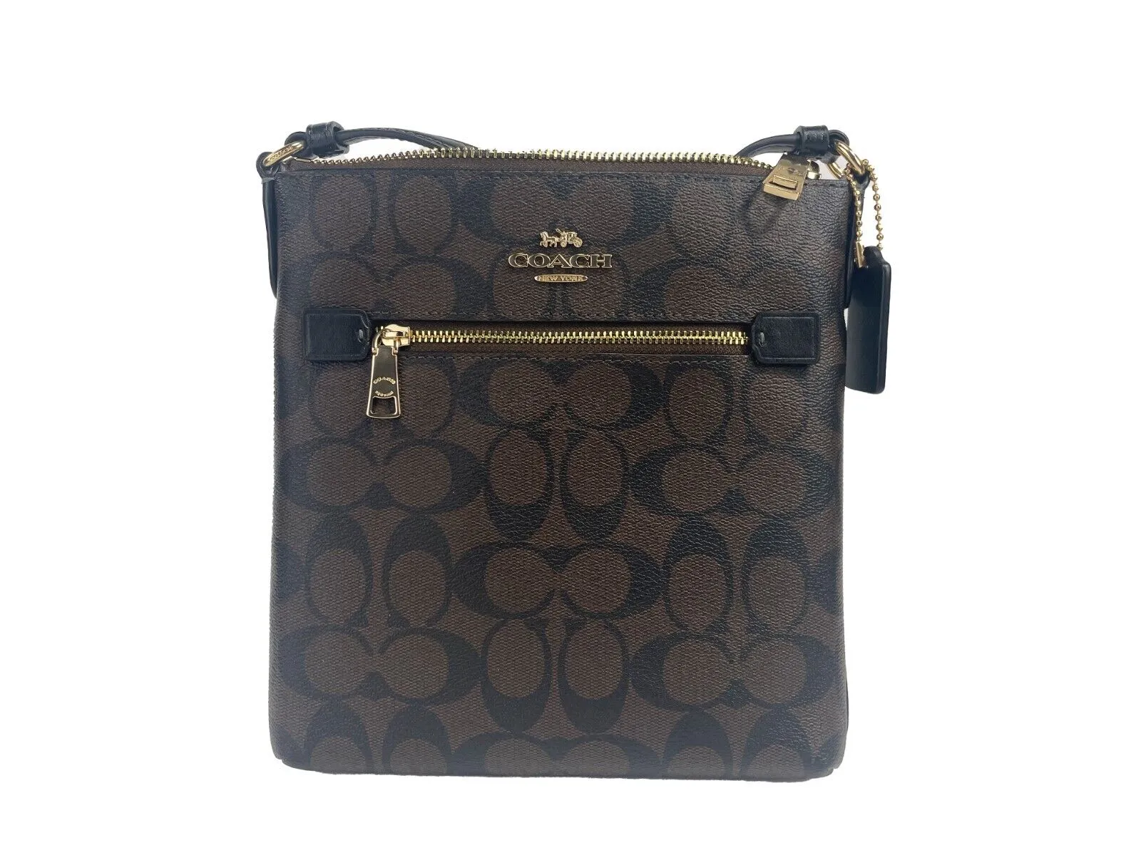 COACH Women's Rowan Mini Crossgrain Leather File Crossbody Bag Brown Black CF340