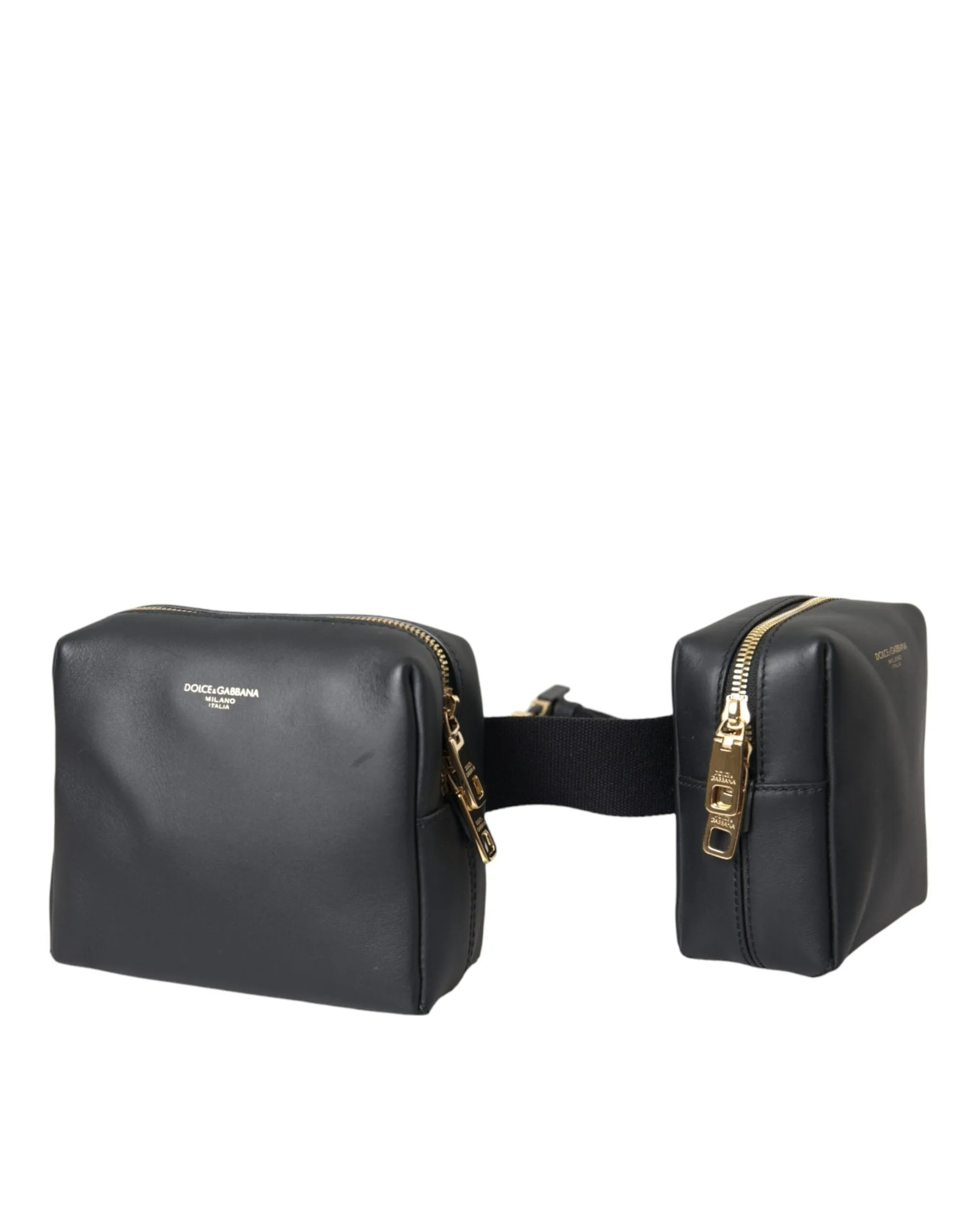 Dolce & Gabbana Women's Black Calfskin Leather Double Waist Belt Fanny Pack Bag