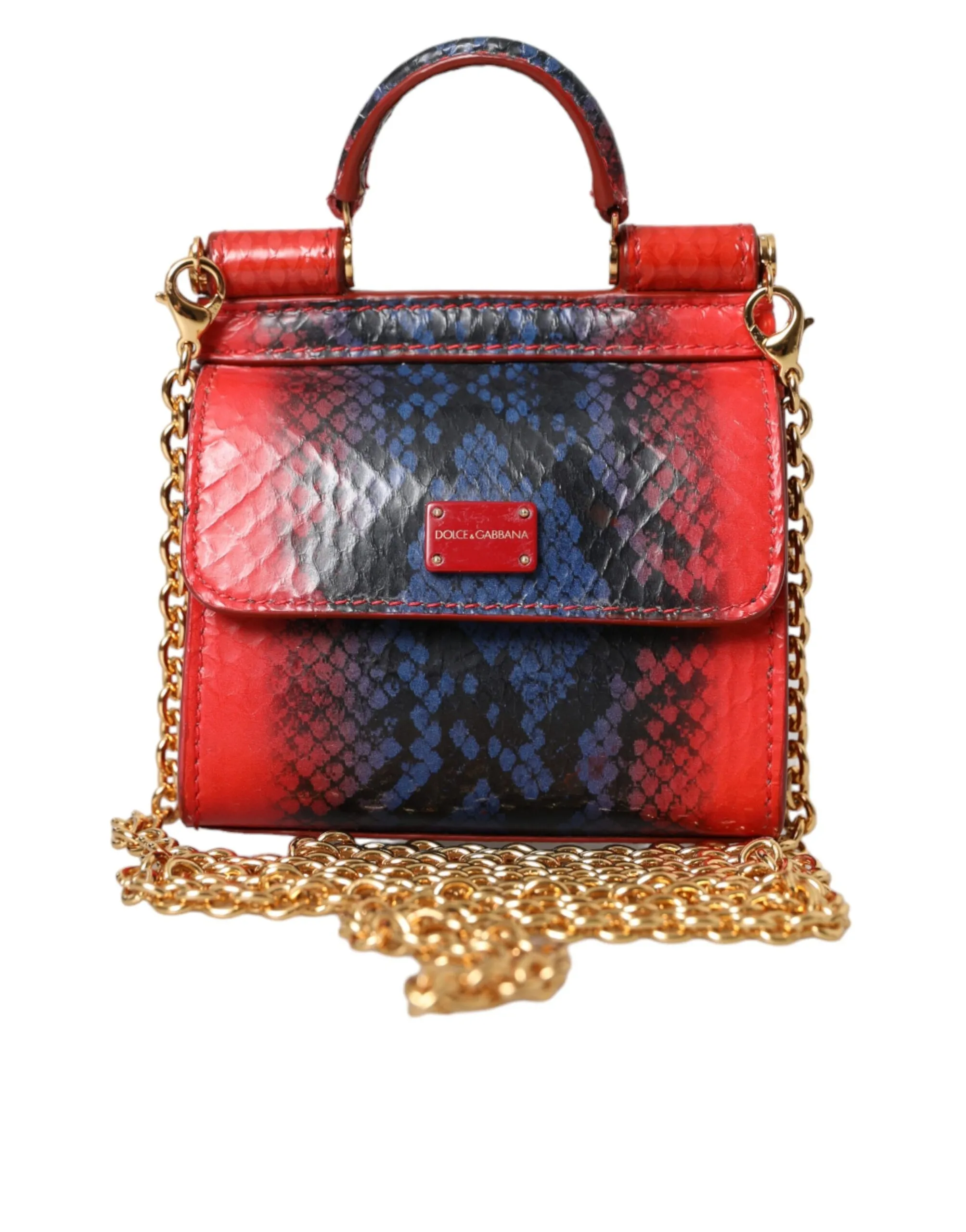 Dolce & Gabbana Women's Red Blue Exotic Leather SICILY Microbag Crossbody Bag