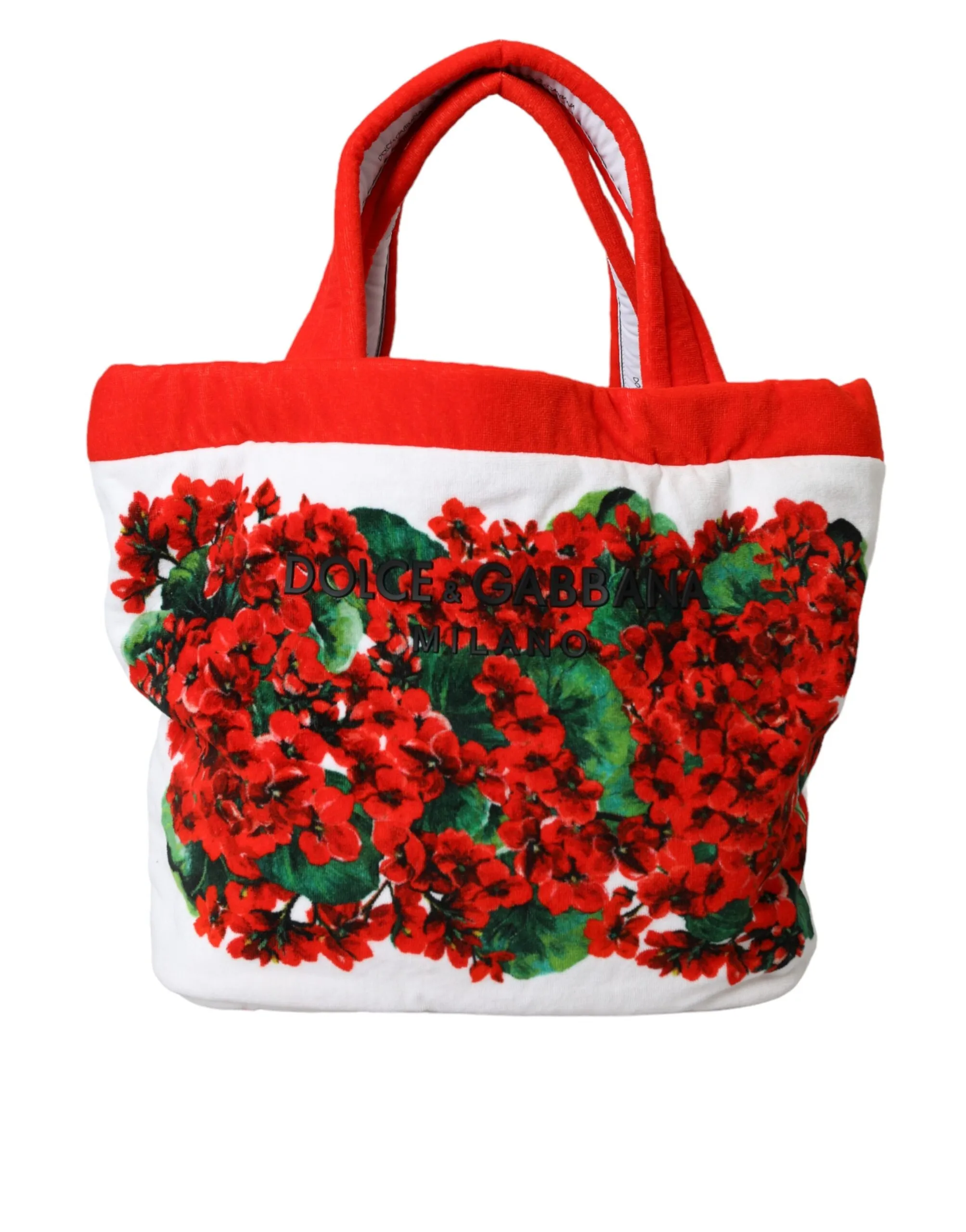 Dolce & Gabbana Women's White Red Floral Canvas Logo Shopping Tote Bag