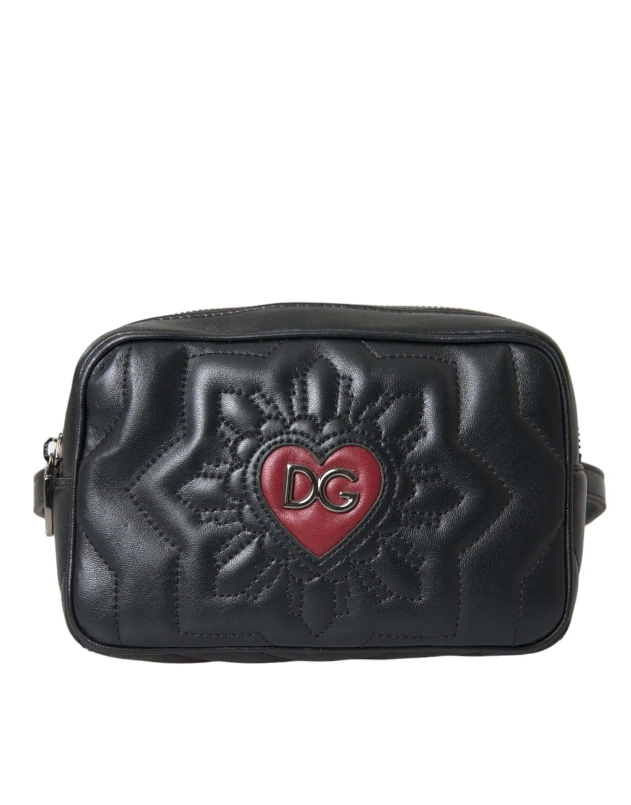Dolce & Gabbana Women's Black Leather Marsupio Quilting Love Belt Fanny Pack Bag