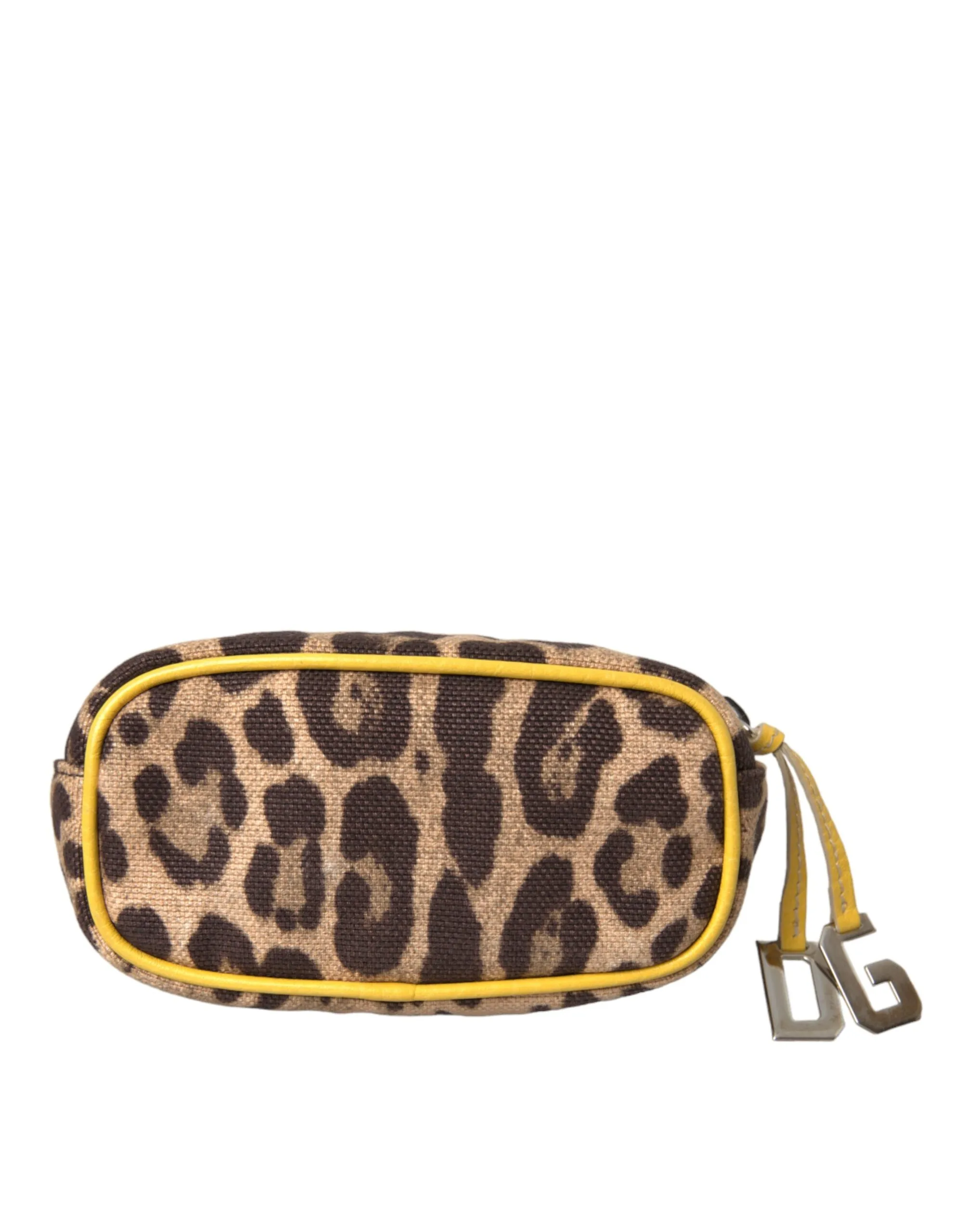 Dolce & Gabbana Women's Brown Leopard Canvas Hand Pouch Clutch DG Logo Bag