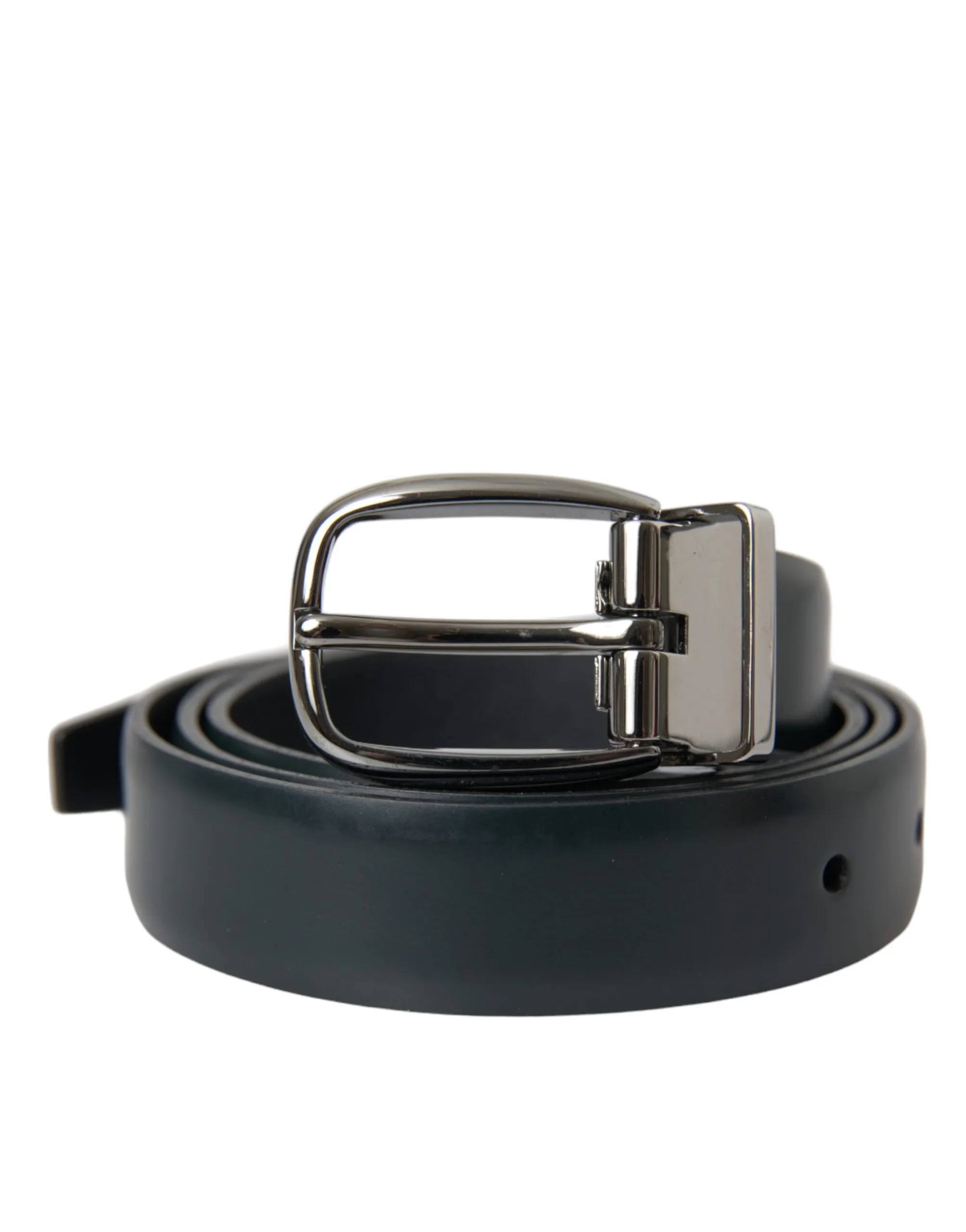 Dolce & Gabbana Men's Black Leather Silver Metal Buckle Belt Men