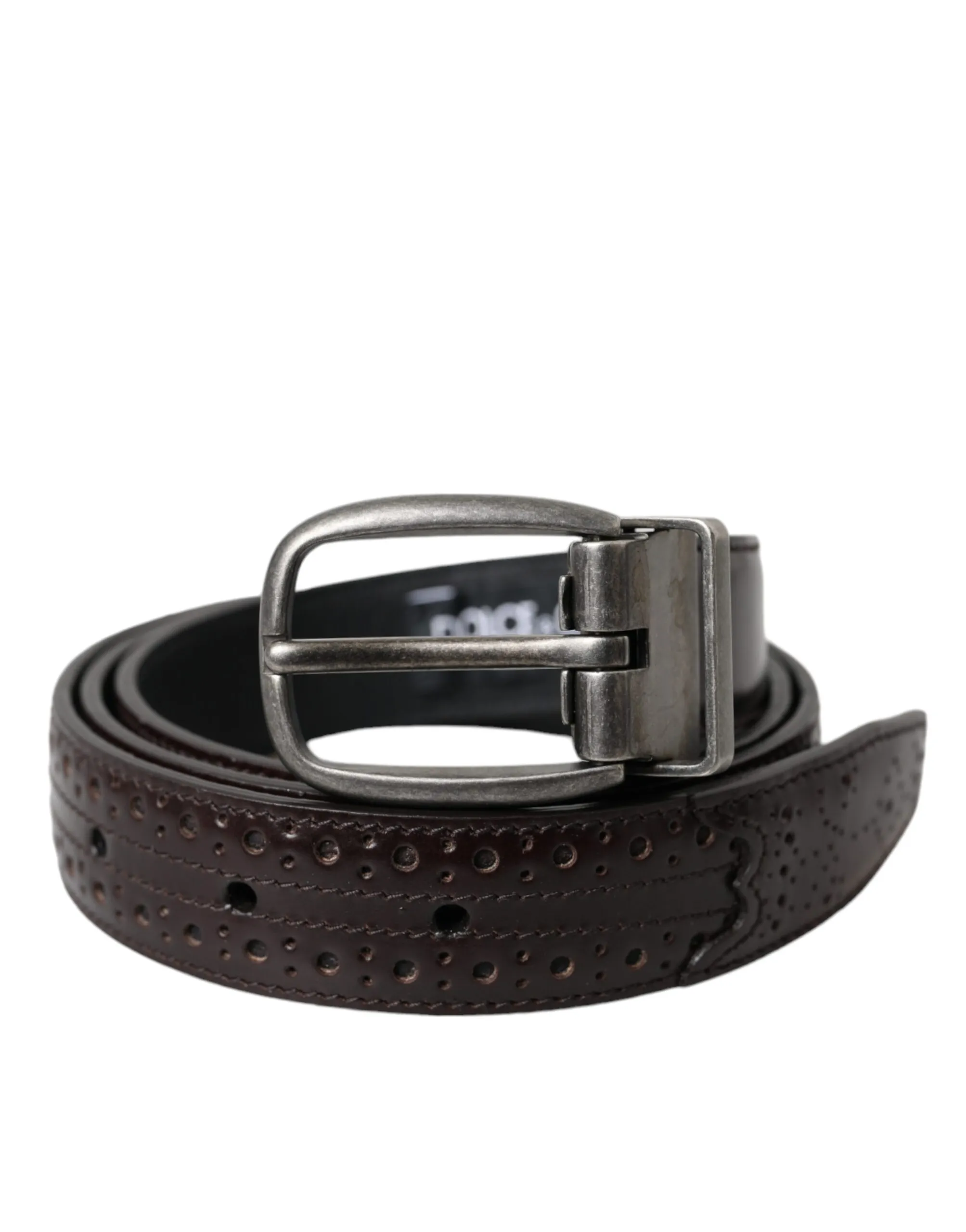 Dolce & Gabbana Men's Dark Brown Perforated Leather Metal Buckle Belt Men
