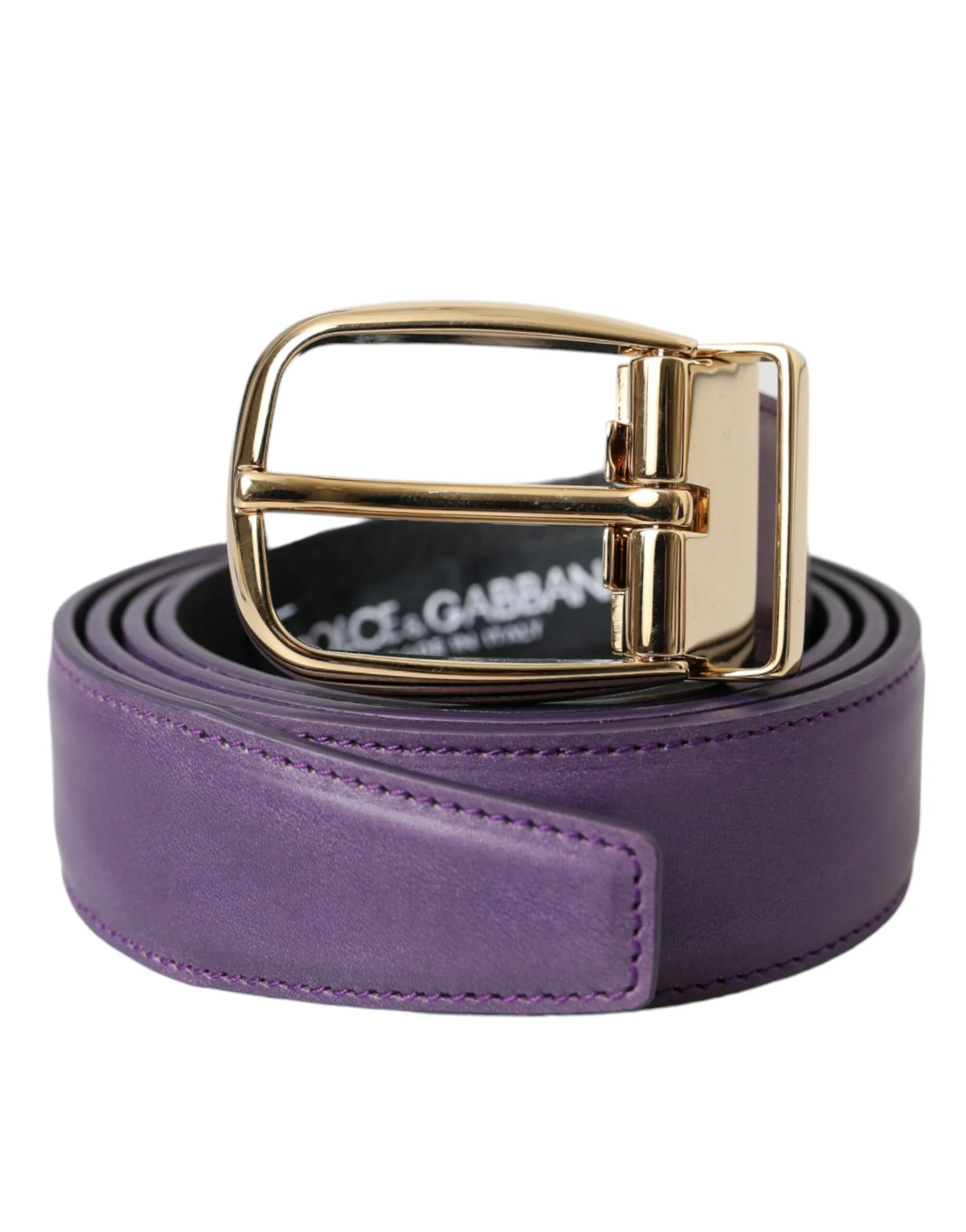 Dolce & Gabbana Men's Purple Leather Gold Metal Buckle Belt Men