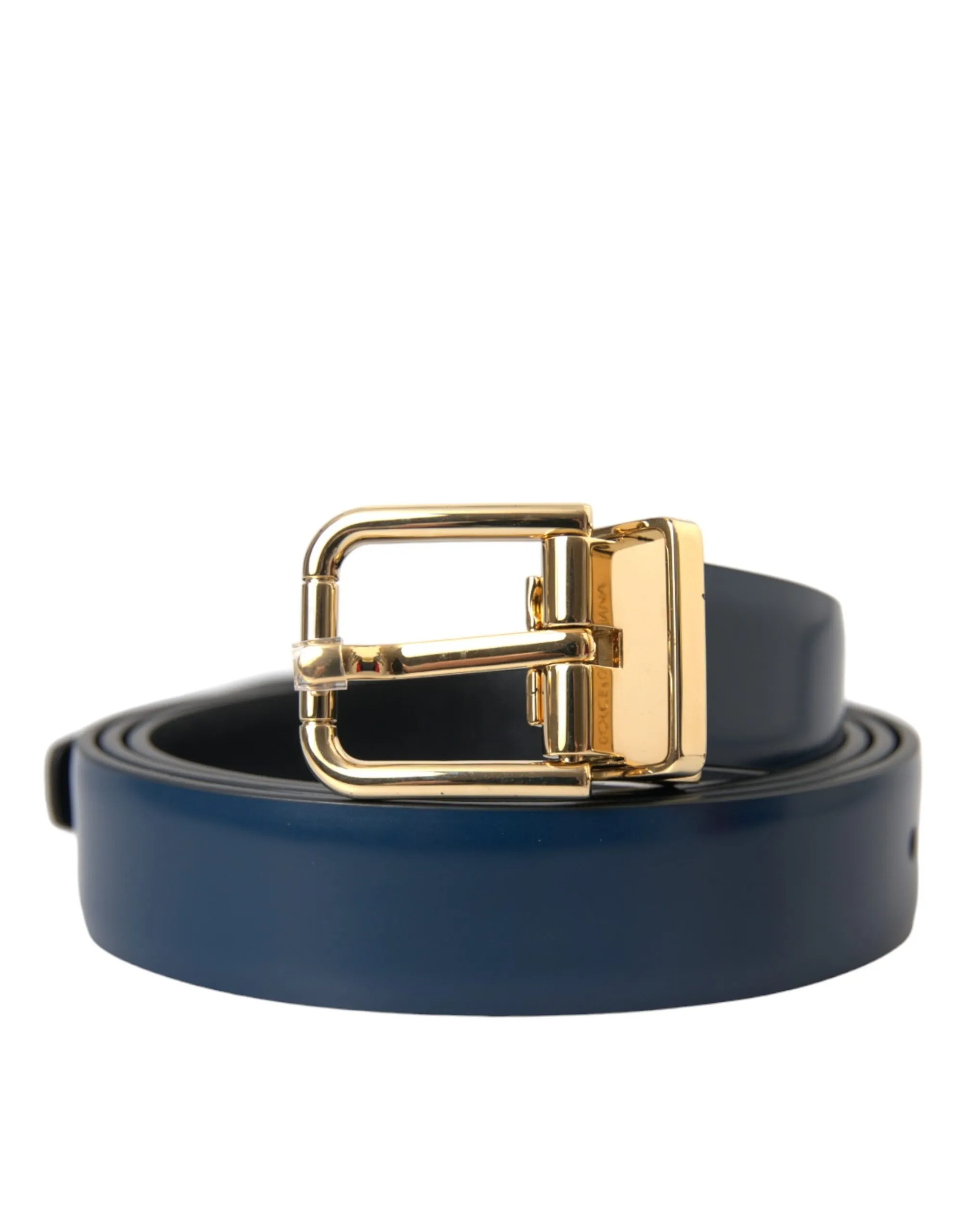 Dolce & Gabbana Men's Blue Calf Leather Gold Metal Buckle Belt Men