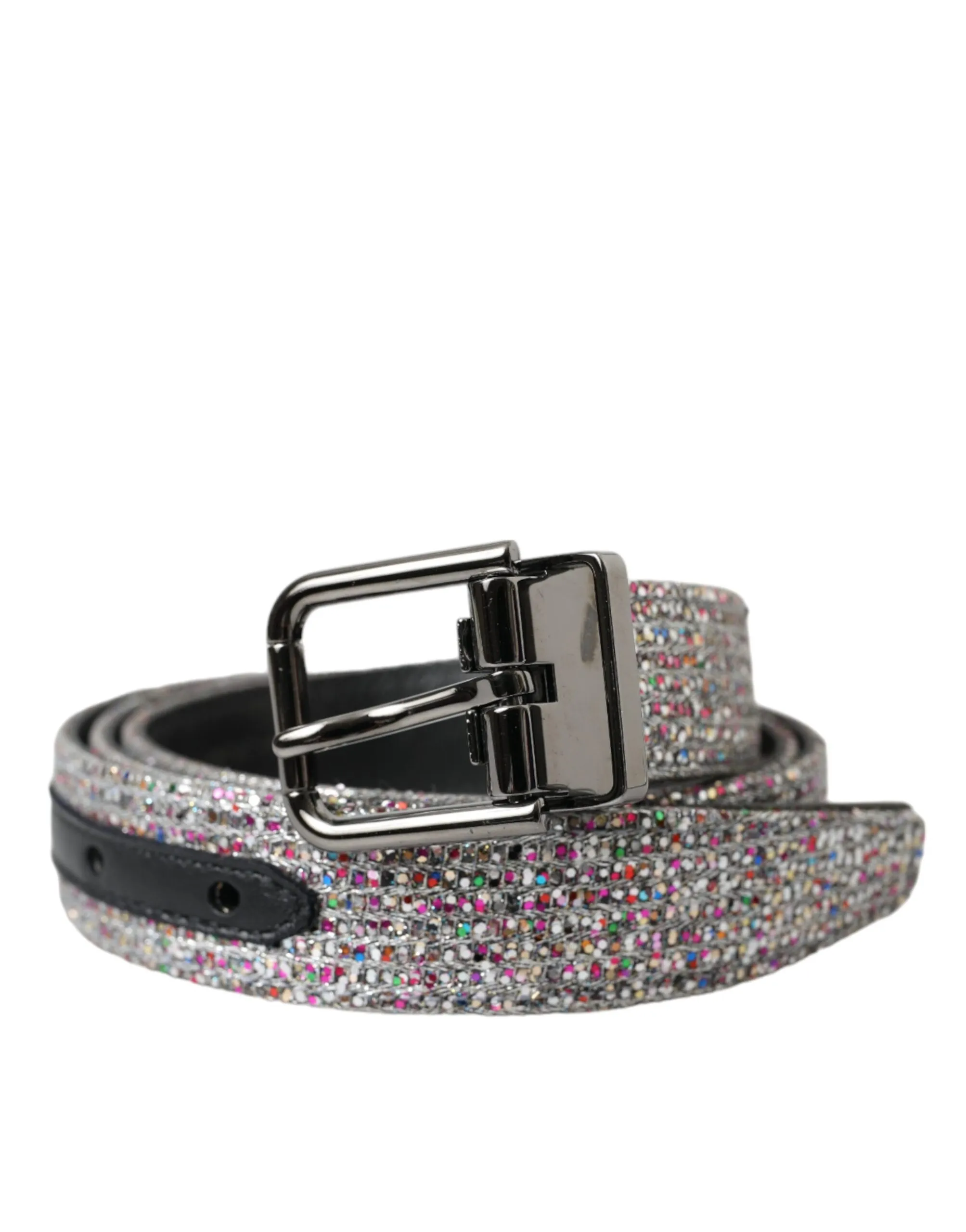 Dolce & Gabbana Men's Multicolor Embellished Silver Metal Buckle Belt