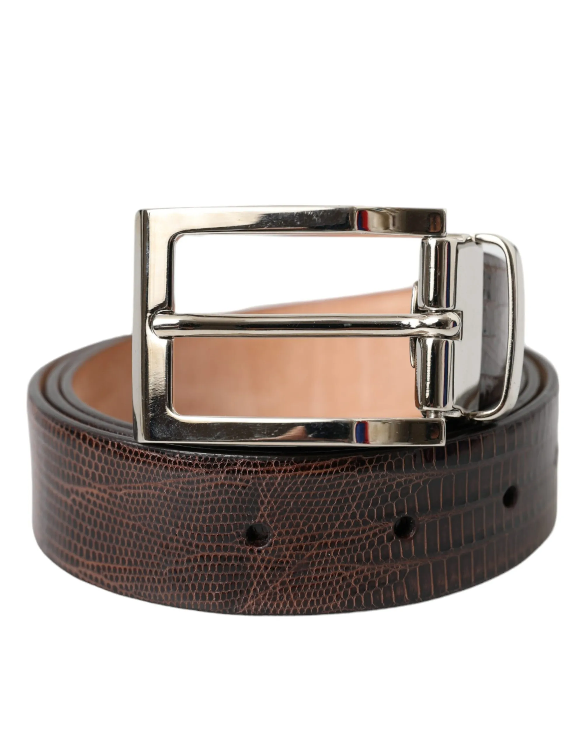Dolce & Gabbana Men's Brown Croc Leather Silver Metal Buckle Belt Men