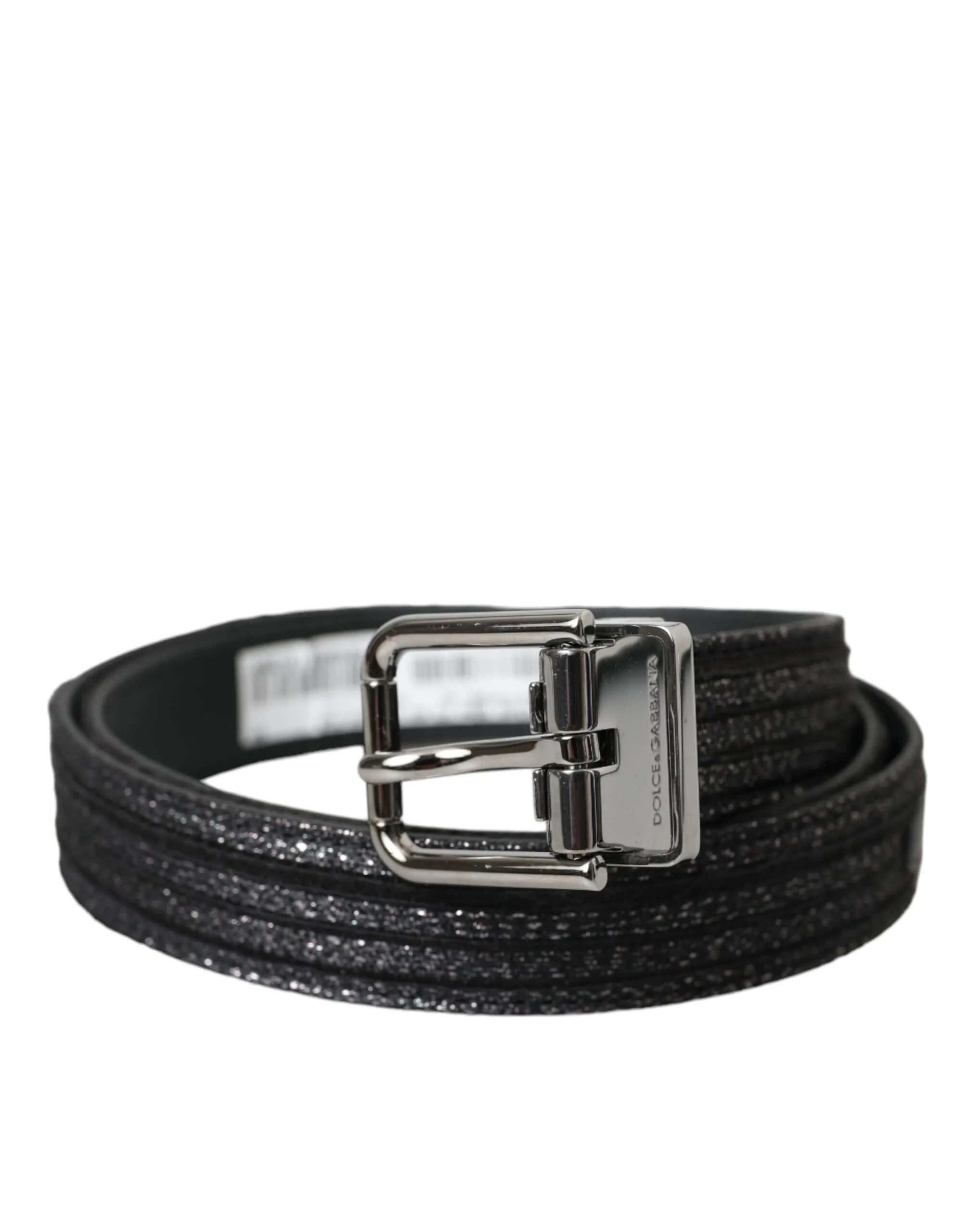 Dolce & Gabbana Men's Black Jacquard Stripes Silver Metal Buckle Belt