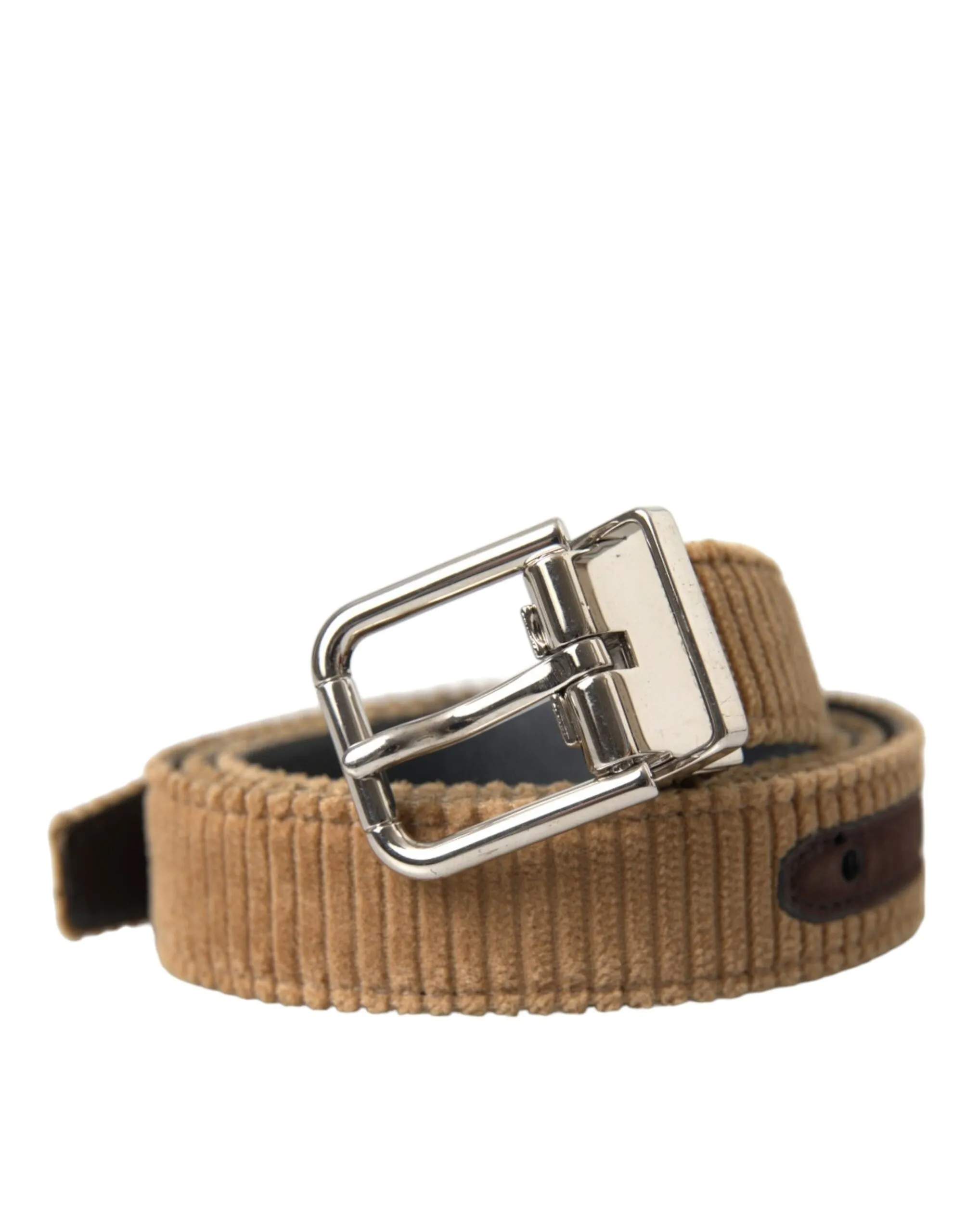 Dolce & Gabbana Men's Brown Velvet Silver Metal Buckle Belt Men