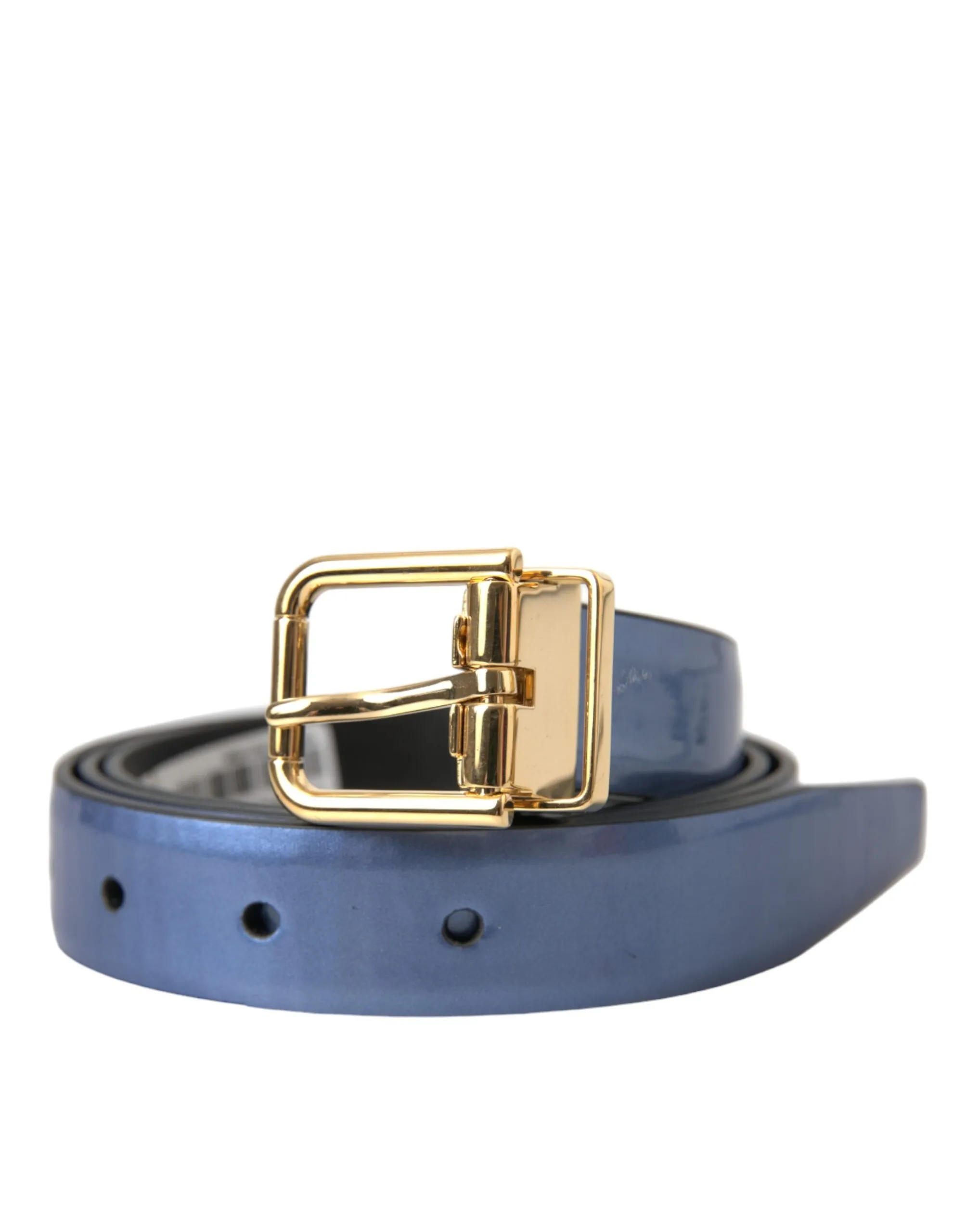 Dolce & Gabbana Men's Metallic Blue Leather Gold Metal Buckle Belt
