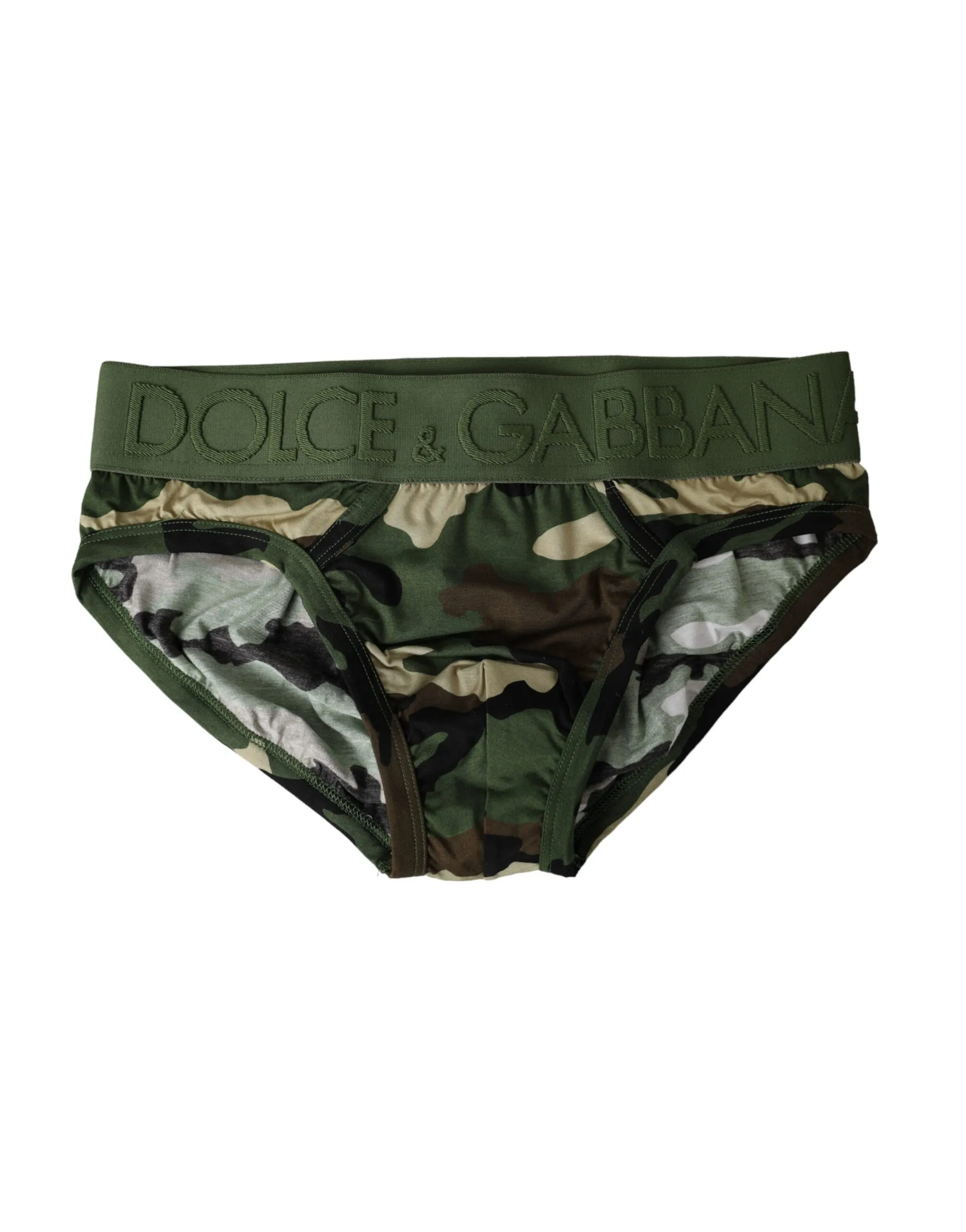 Dolce & Gabbana Men's Green Camouflage Logo Cotton Mid Slip Underwear