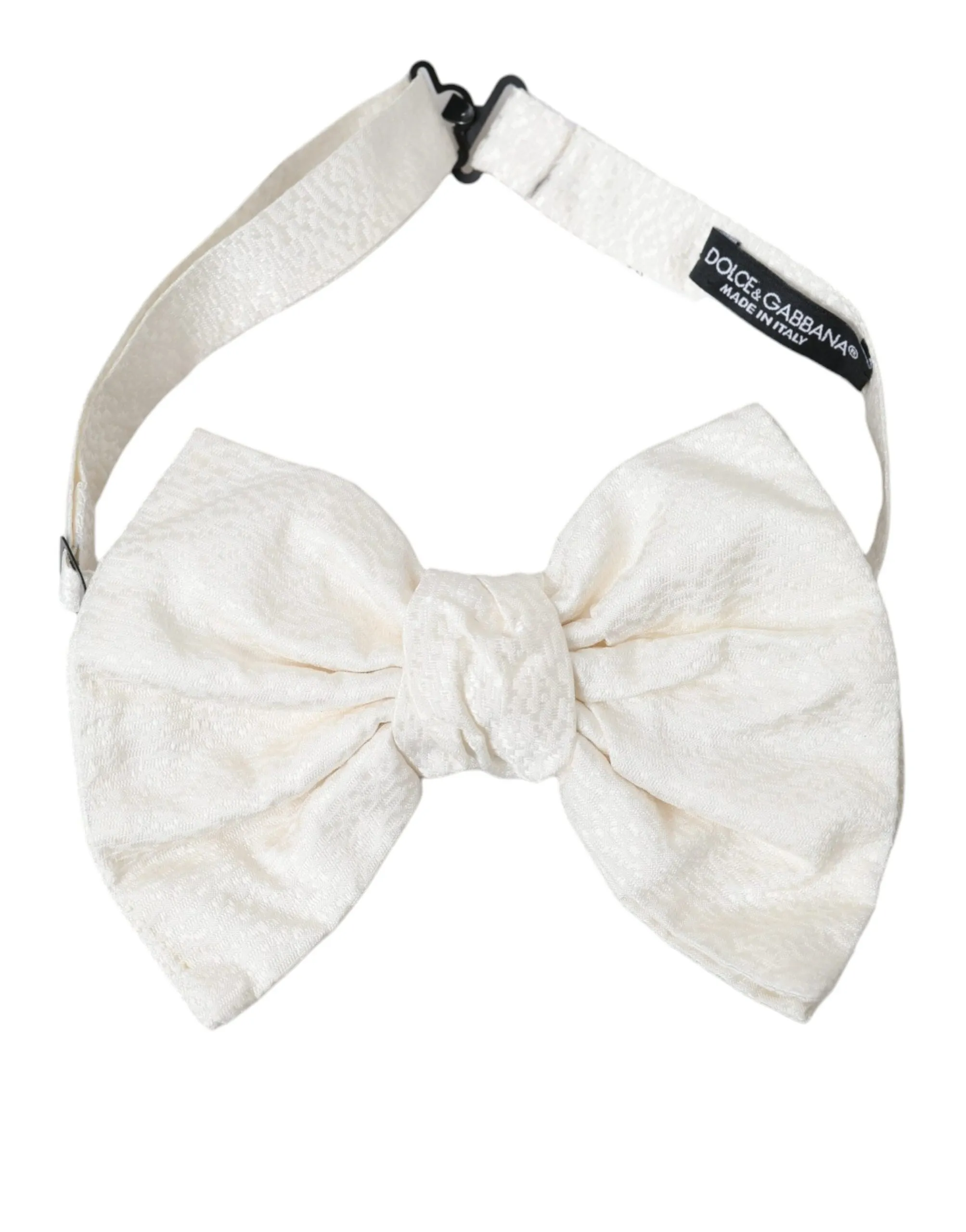 Dolce & Gabbana Men's White Textured Cotton Adjustable Neck Bow Tie