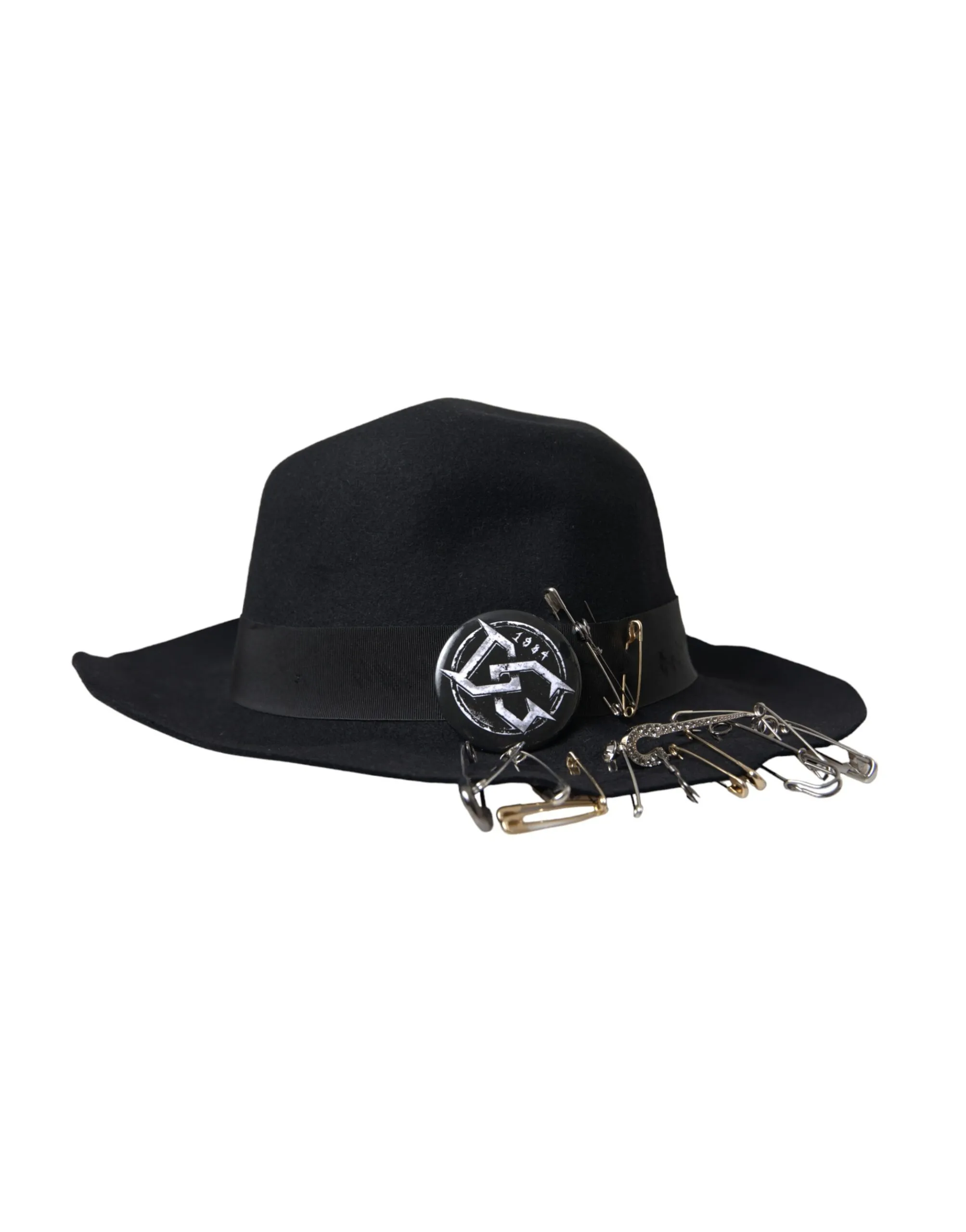 Dolce & Gabbana Men's Black Embellished Fedora Wide Brim Hat Men