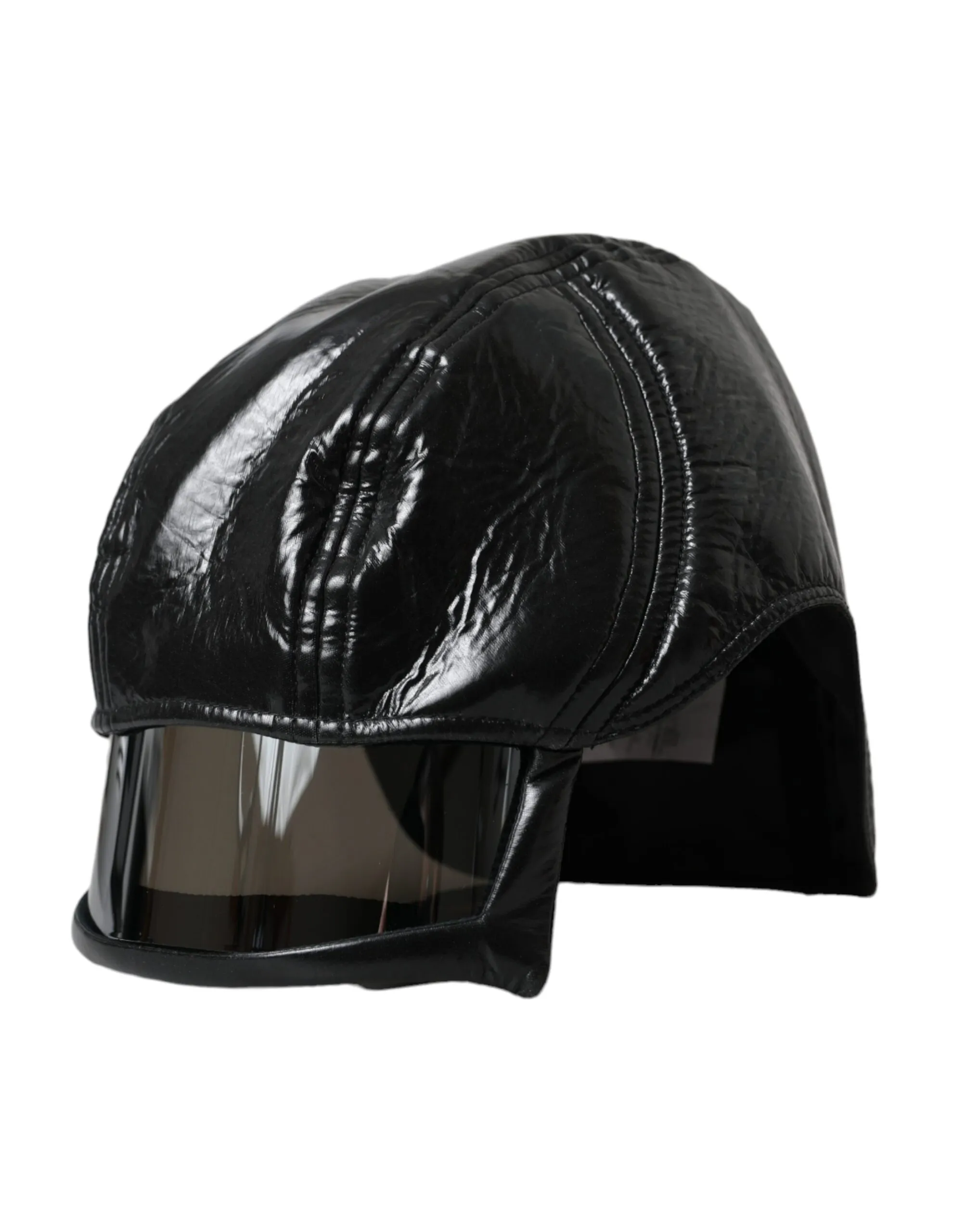 Dolce & Gabbana Men's Black Leather Helmet Visor Bucket Hat Men