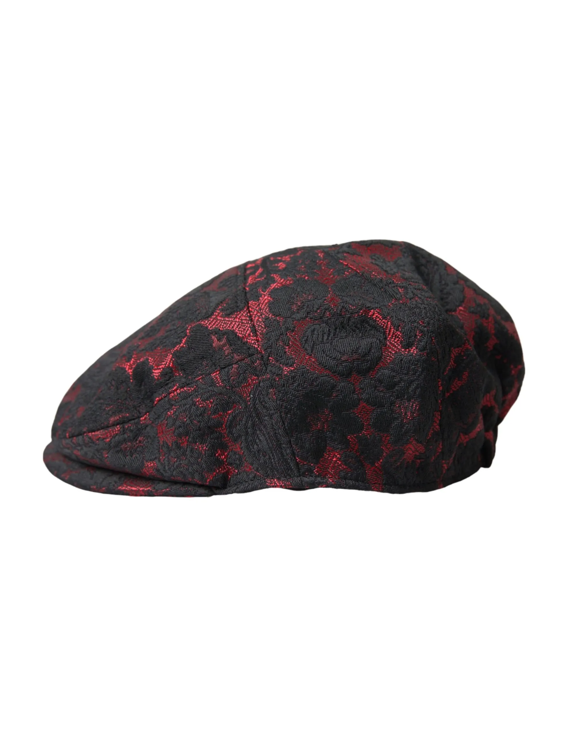Dolce & Gabbana Men's Black Red Floral Jacquard Newsboy Hat Men