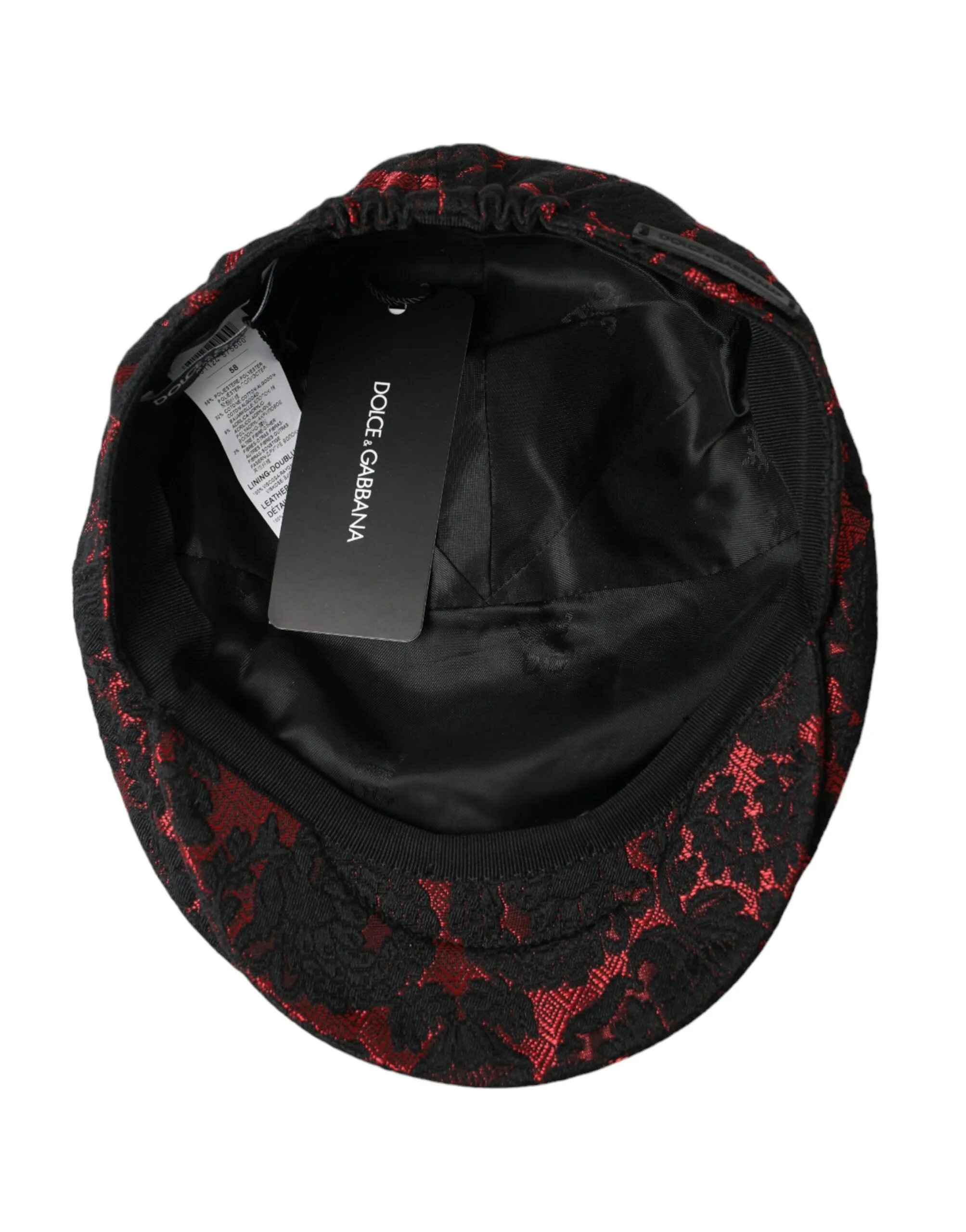 Dolce & Gabbana Men's Black Red Floral Jacquard Newsboy Hat Men