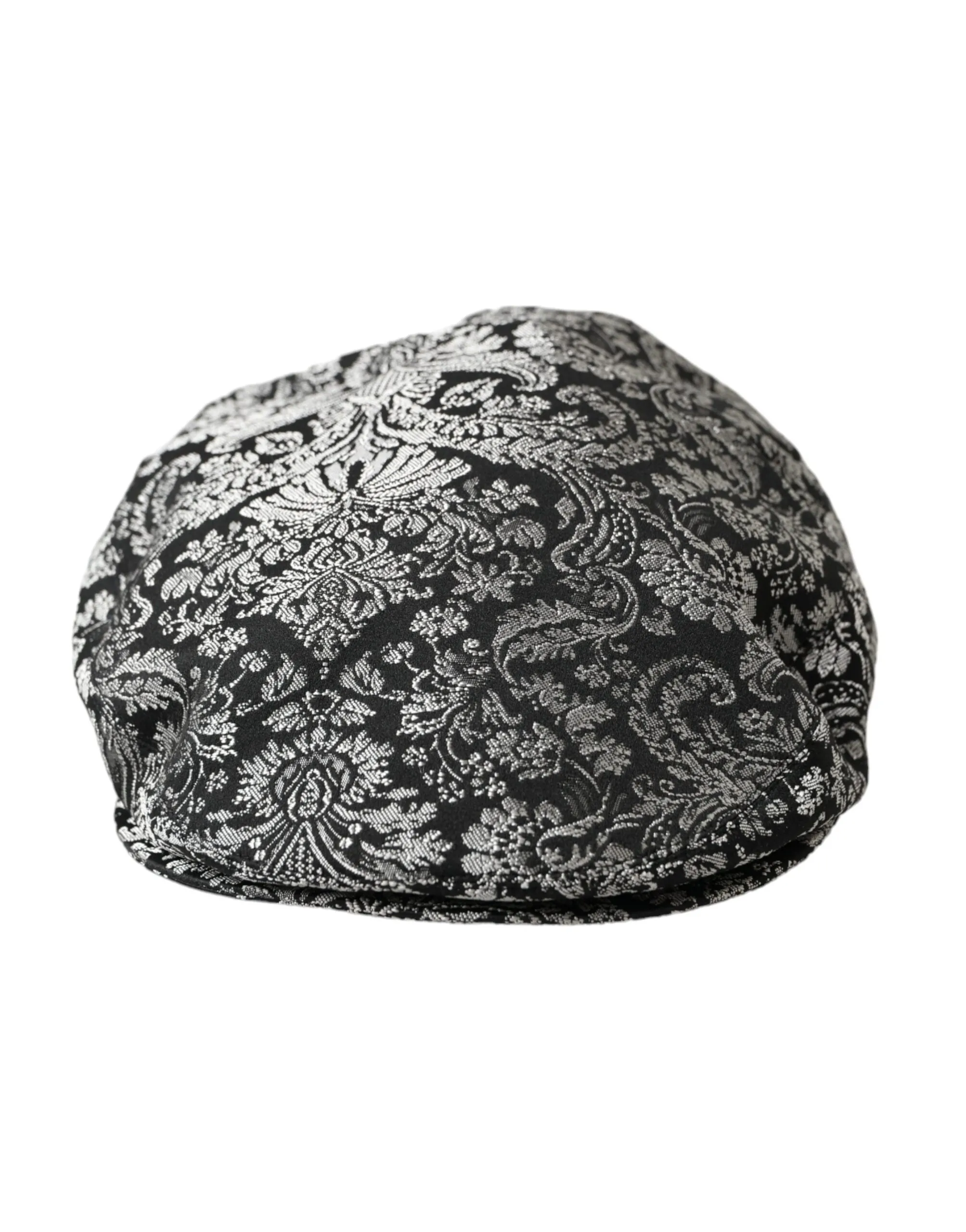 Dolce & Gabbana Men's Black Silver Floral Jacquard Newsboy Hat Men