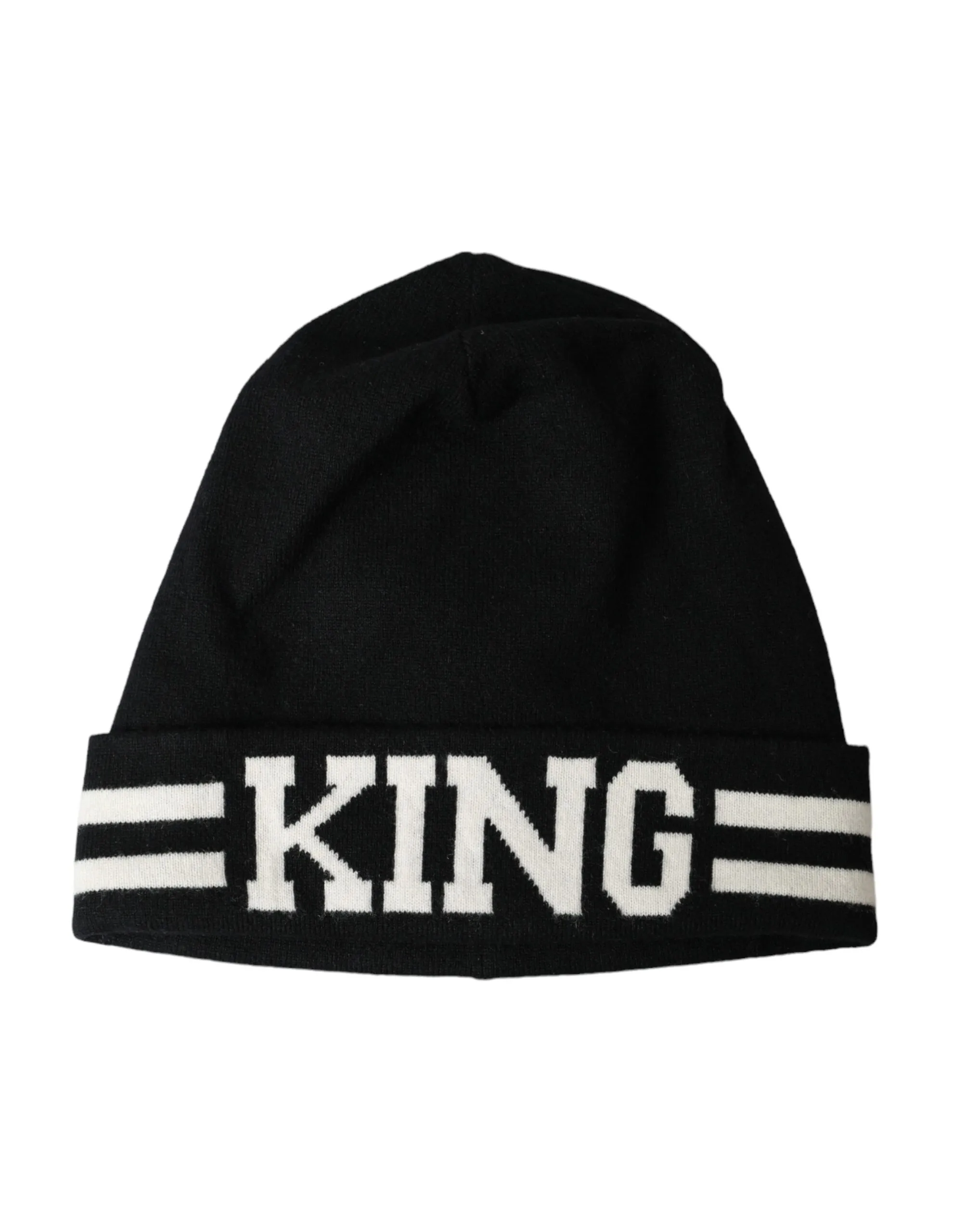 Dolce & Gabbana Men's Black White Cashmere DG King Winter Beanie Hat
