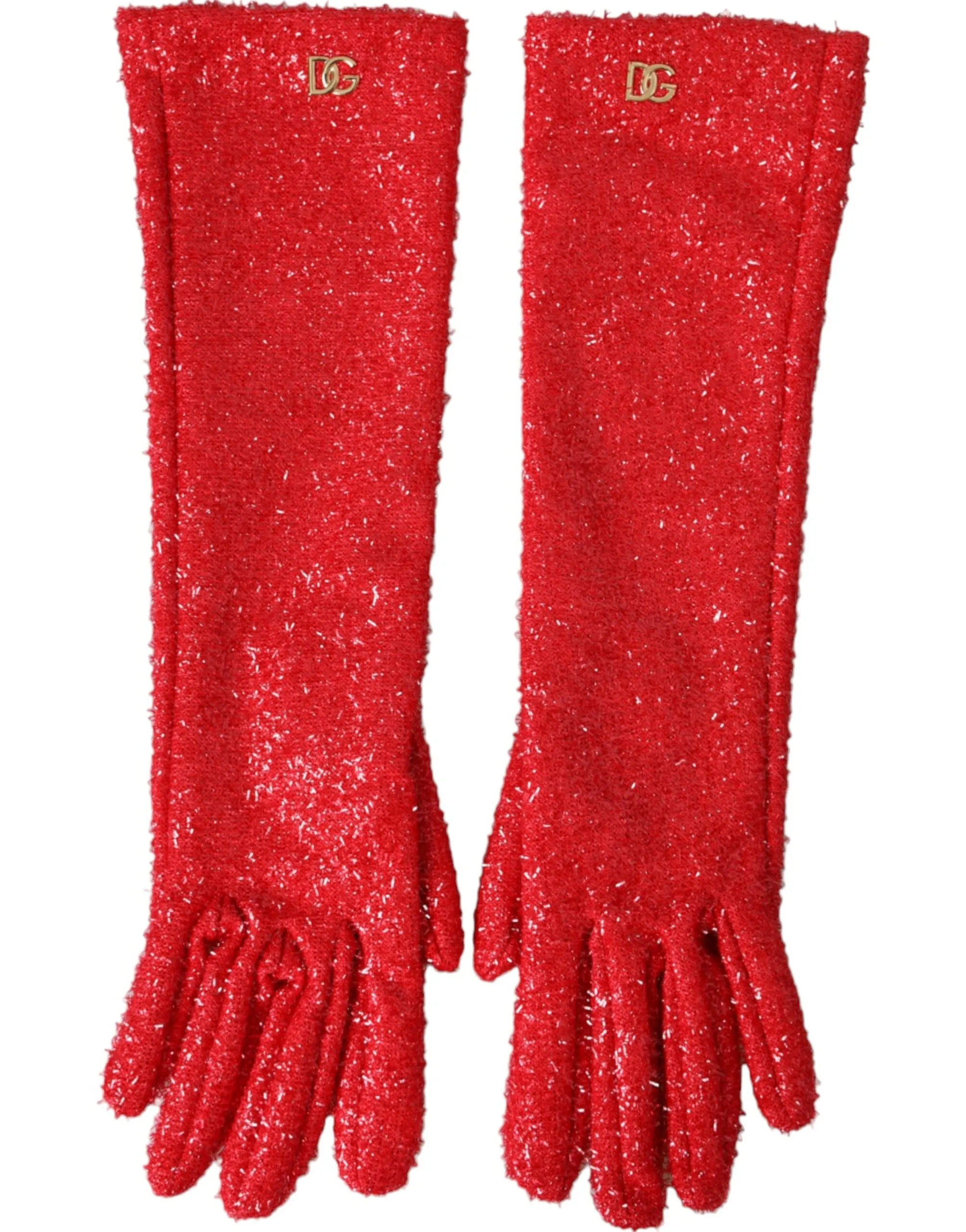 Dolce & Gabbana Women's Red Lurex Fantasia Mid Arm Length Gloves