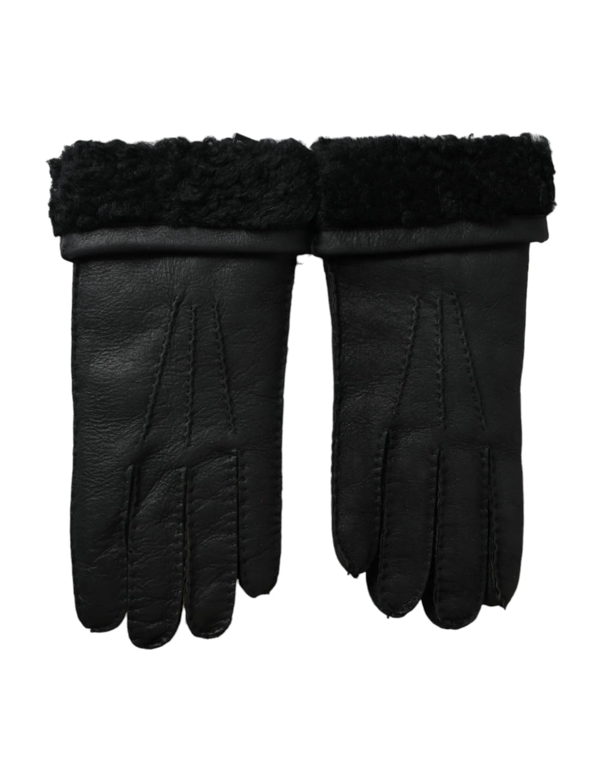 Dolce & Gabbana Men's Black Leather Fur Short Hands Gloves