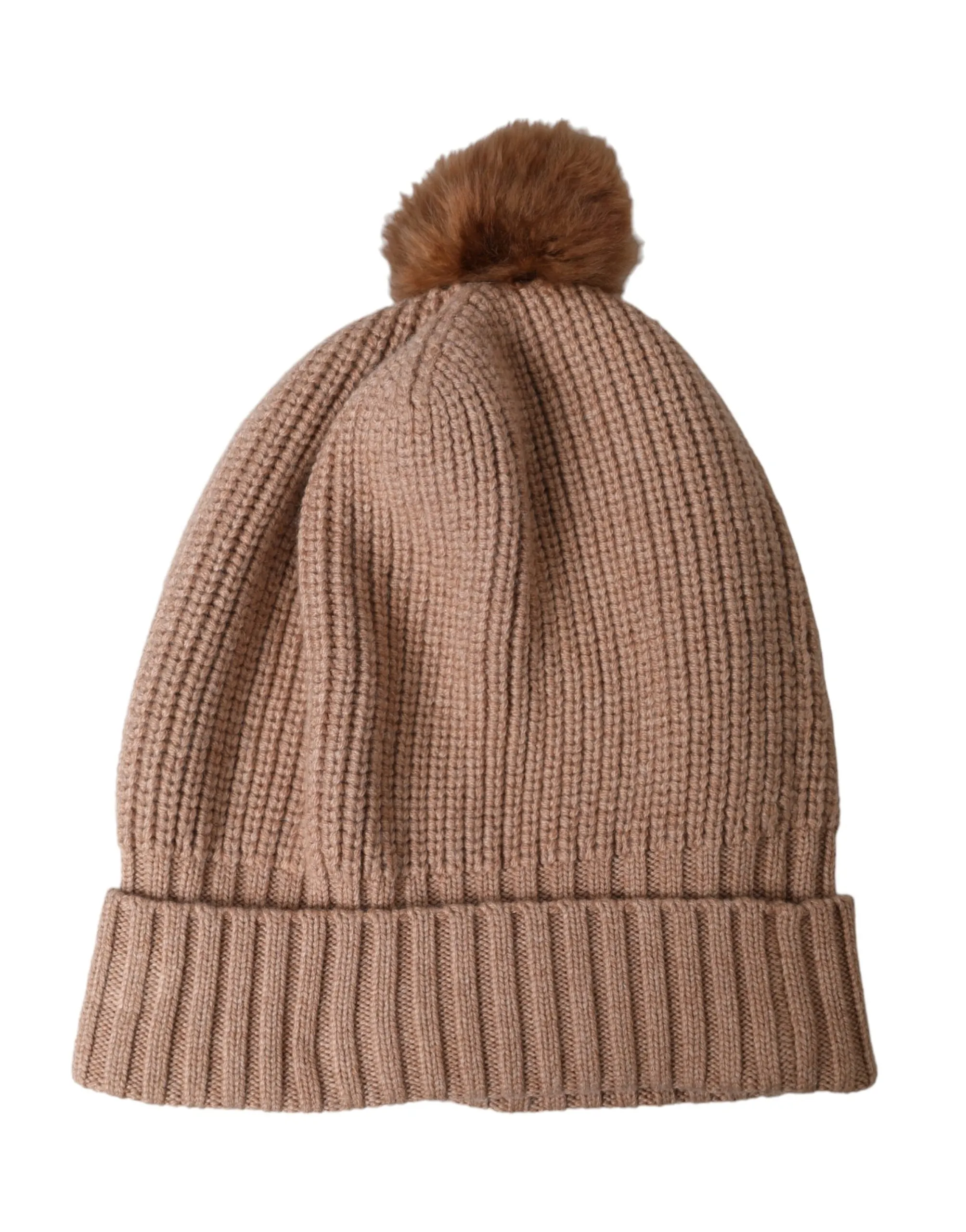 Dolce & Gabbana Women's Brown Solid Knitted Fur Ball Winter Beanie Hat