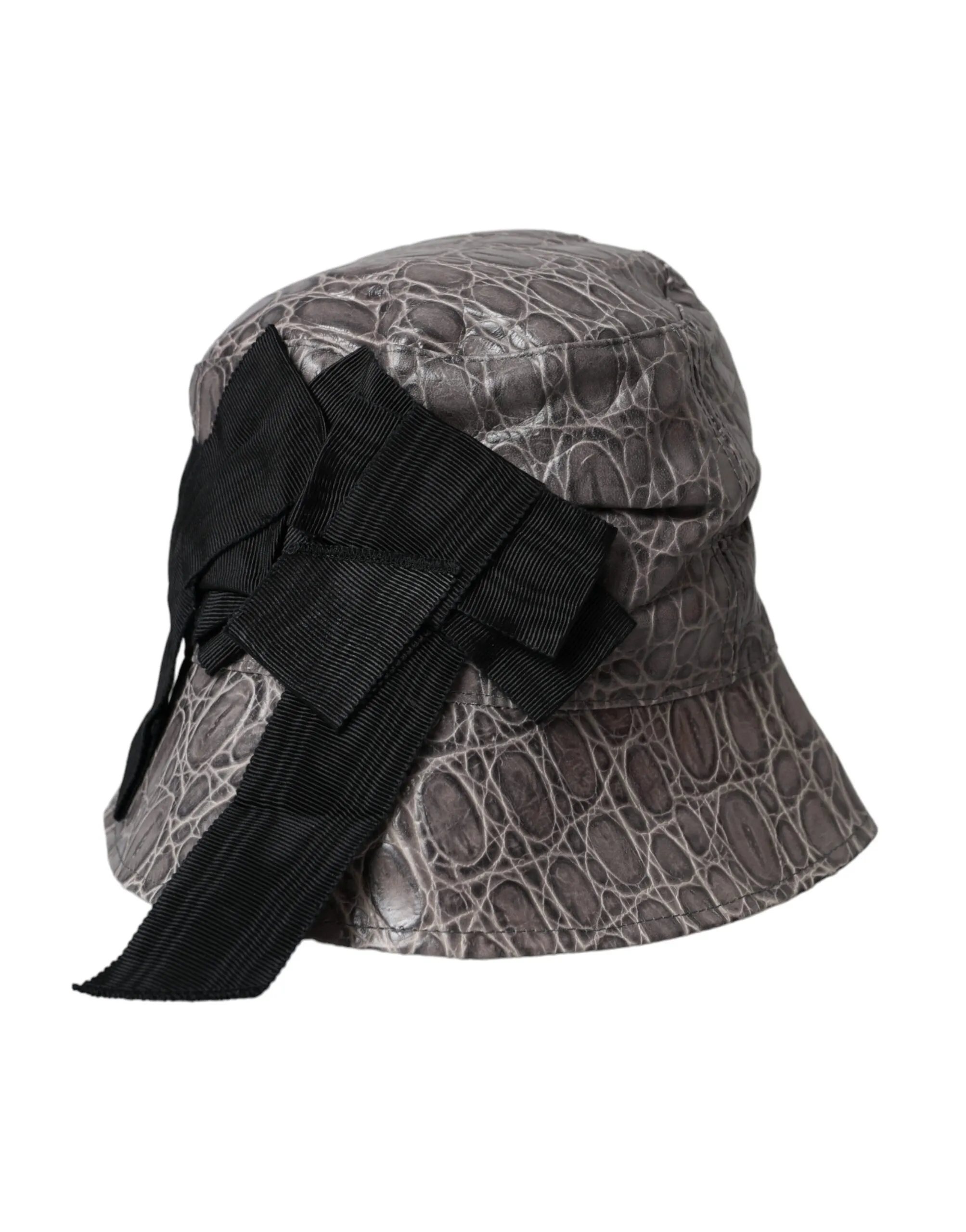 Dolce & Gabbana Women's Black Gray Patterned Leather Bucket Hat