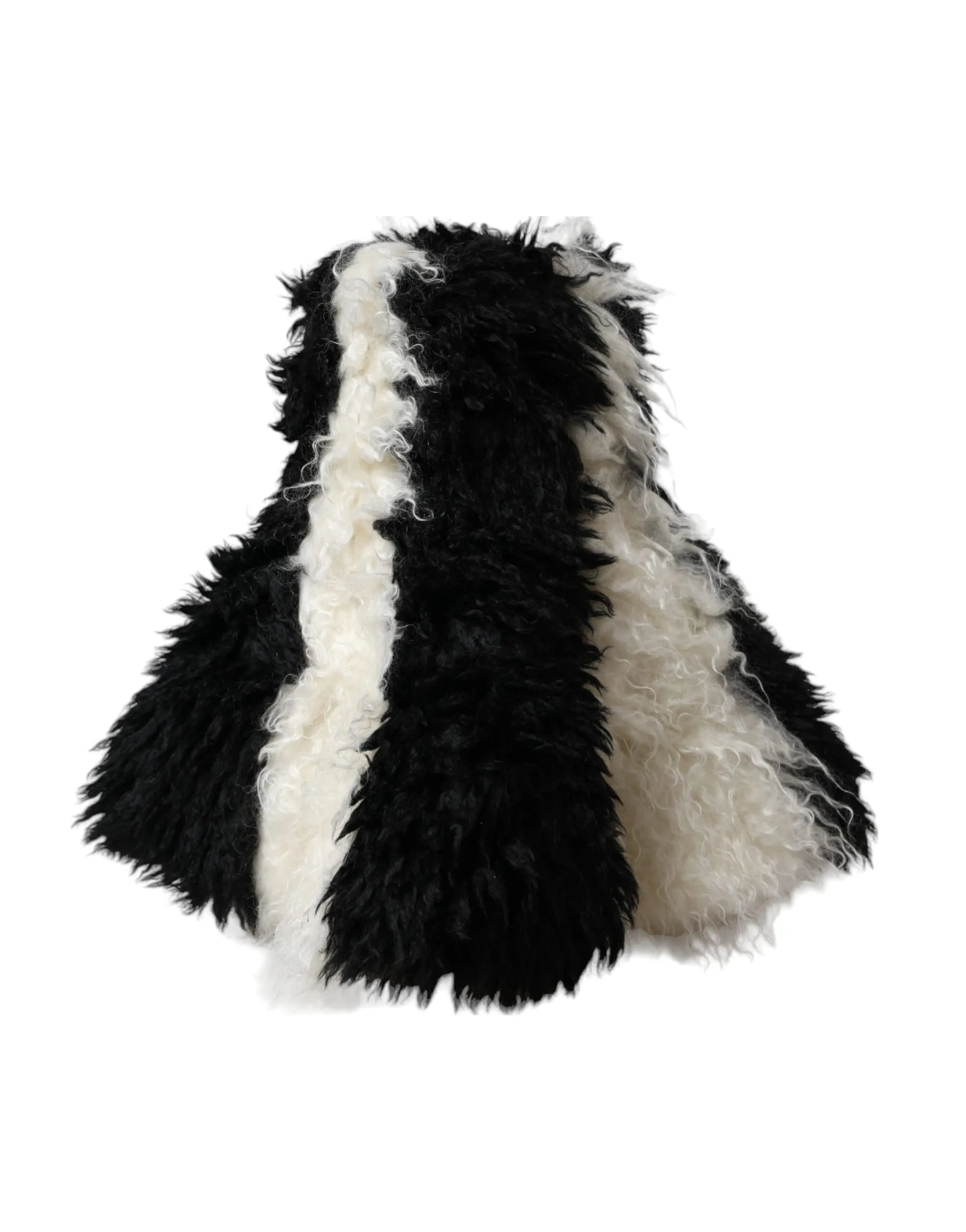 Dolce & Gabbana Women's Black White Stripes Mohair Fur Bucket Hat