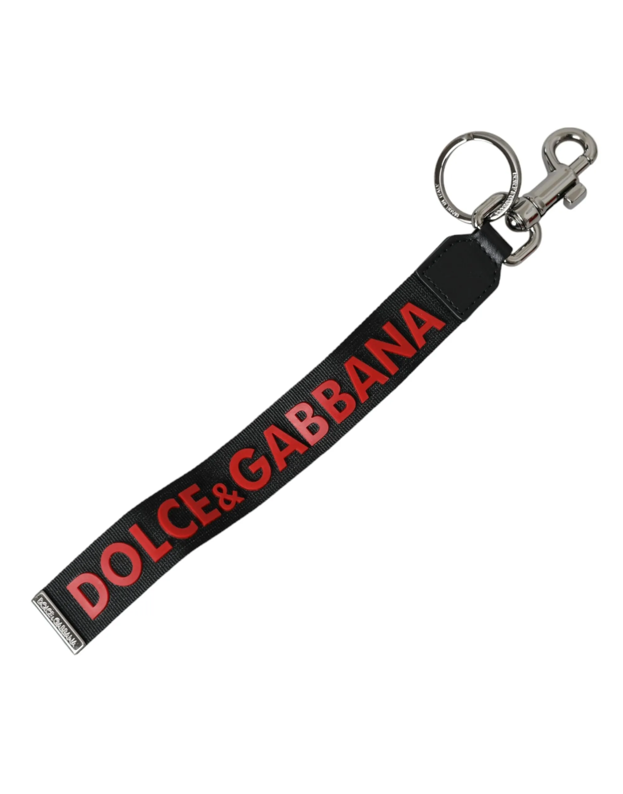 Dolce & Gabbana Men's Red DG Logo Rubber Silver Tone Metal Keyring Keychain