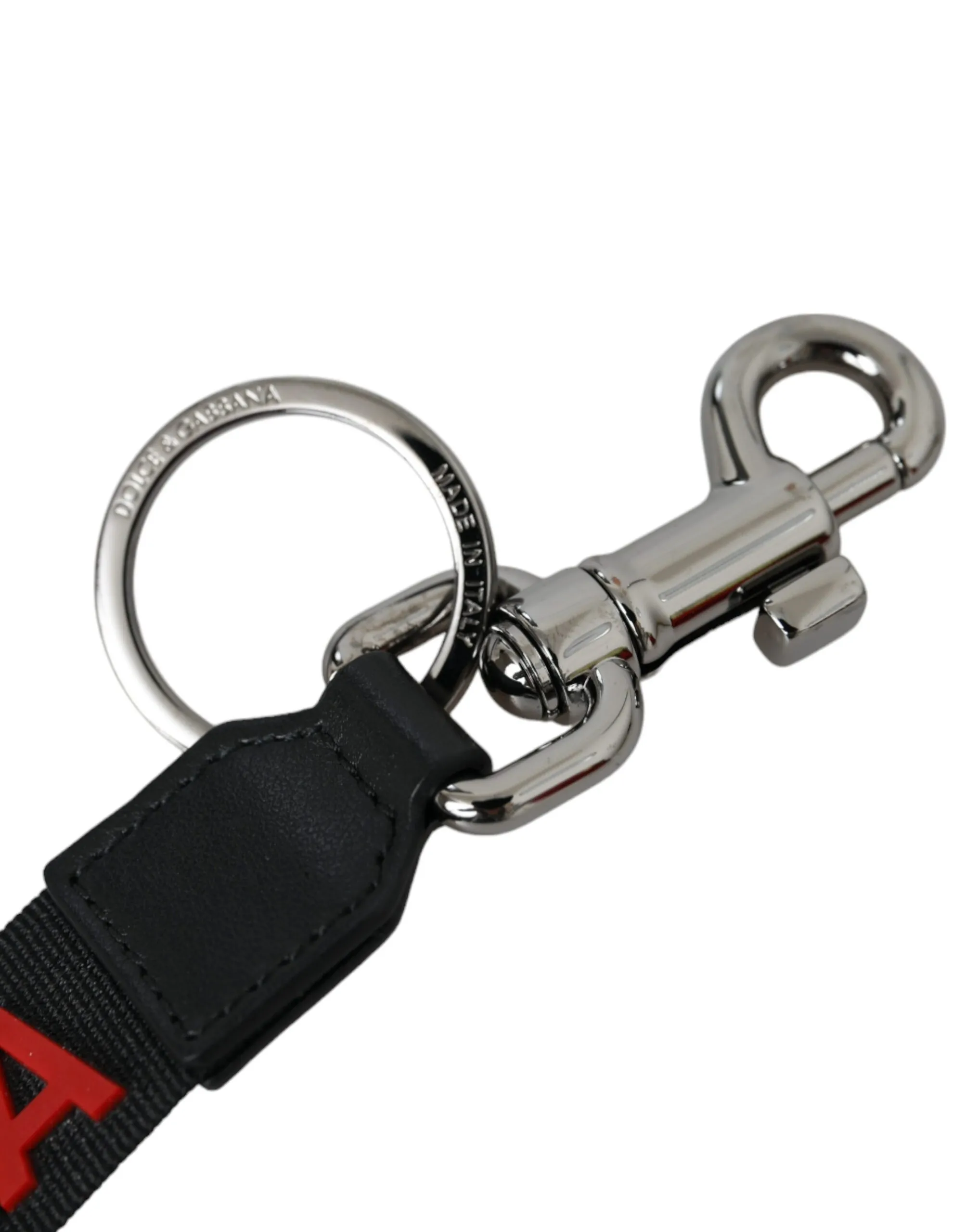 Dolce & Gabbana Men's Red DG Logo Rubber Silver Tone Metal Keyring Keychain
