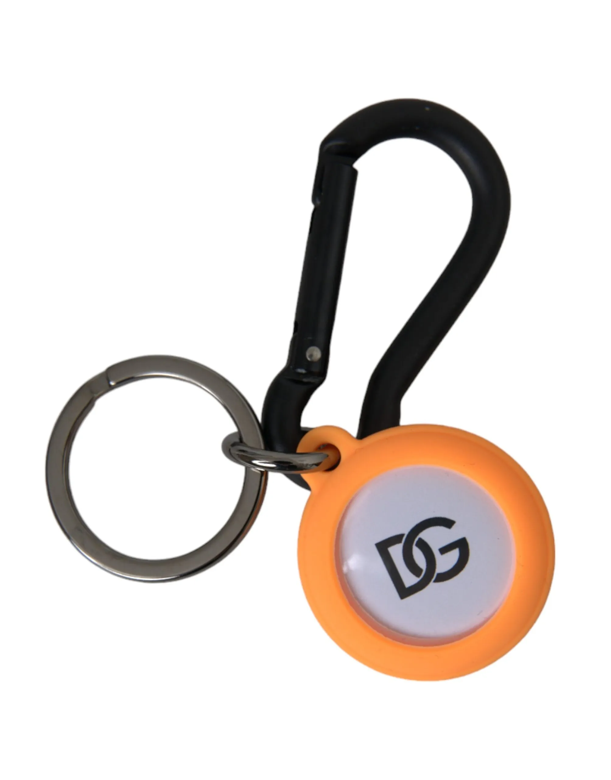 Dolce & Gabbana Men's Orange Rubber DG Logo Round Brass Metal Keyring Keychain