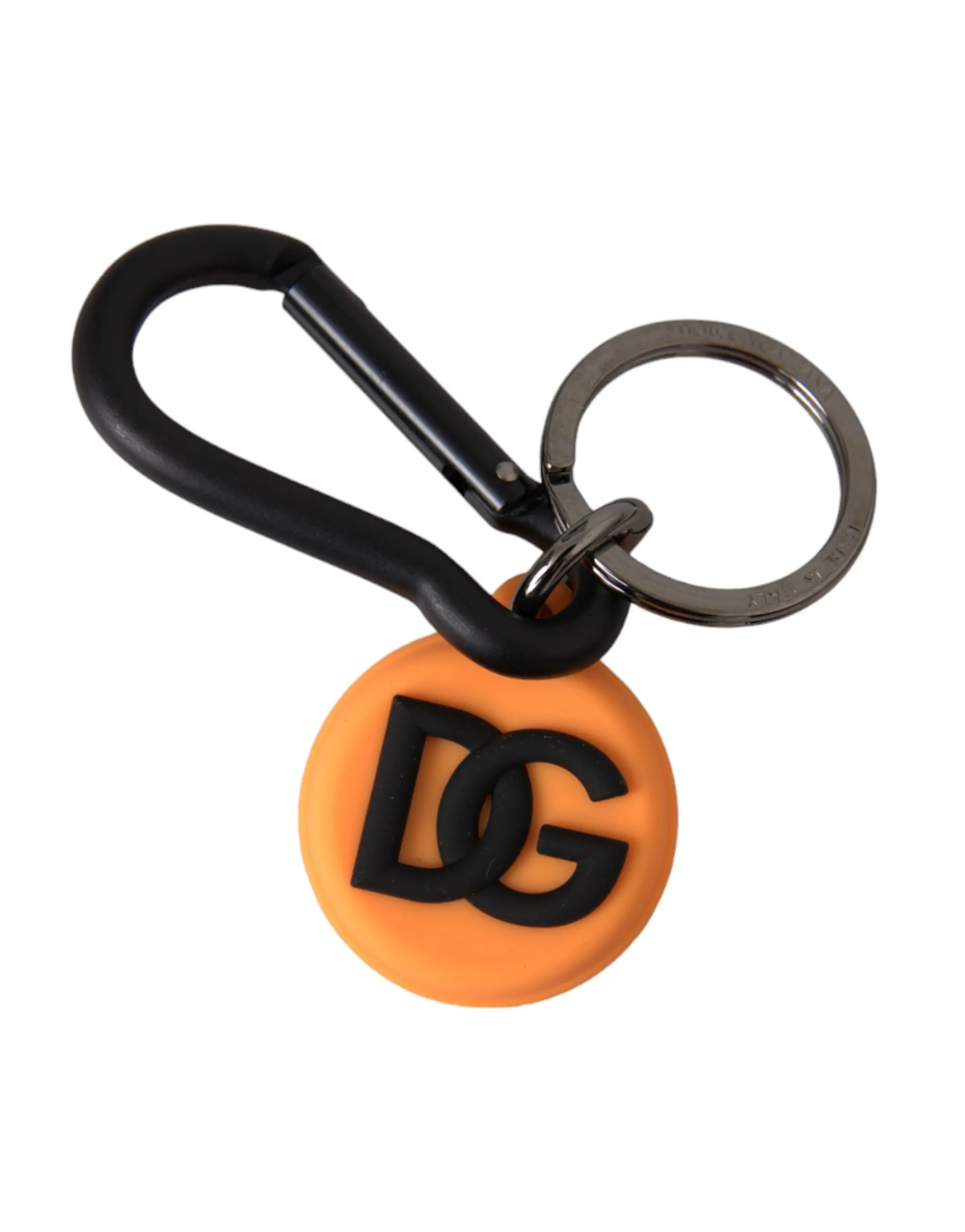 Dolce & Gabbana Men's Orange Rubber DG Logo Round Brass Metal Keyring Keychain