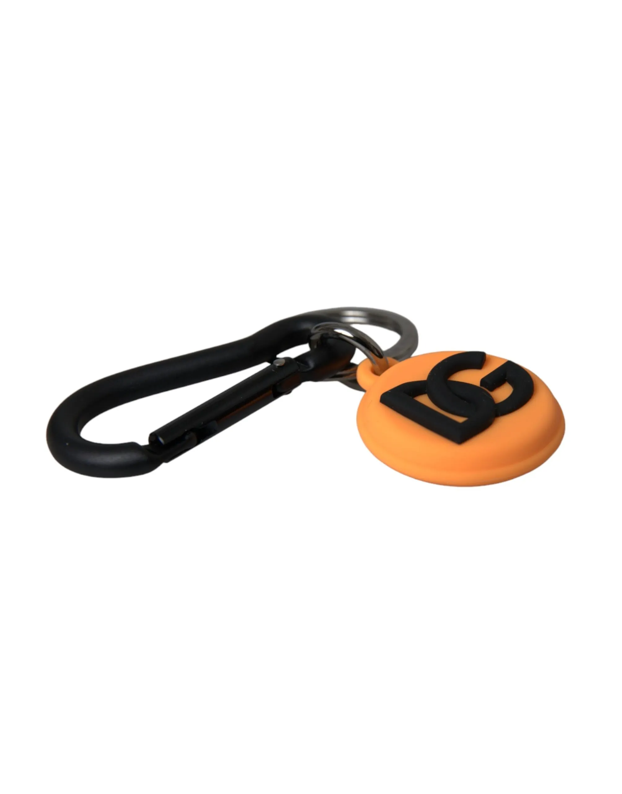 Dolce & Gabbana Men's Orange Rubber DG Logo Round Brass Metal Keyring Keychain