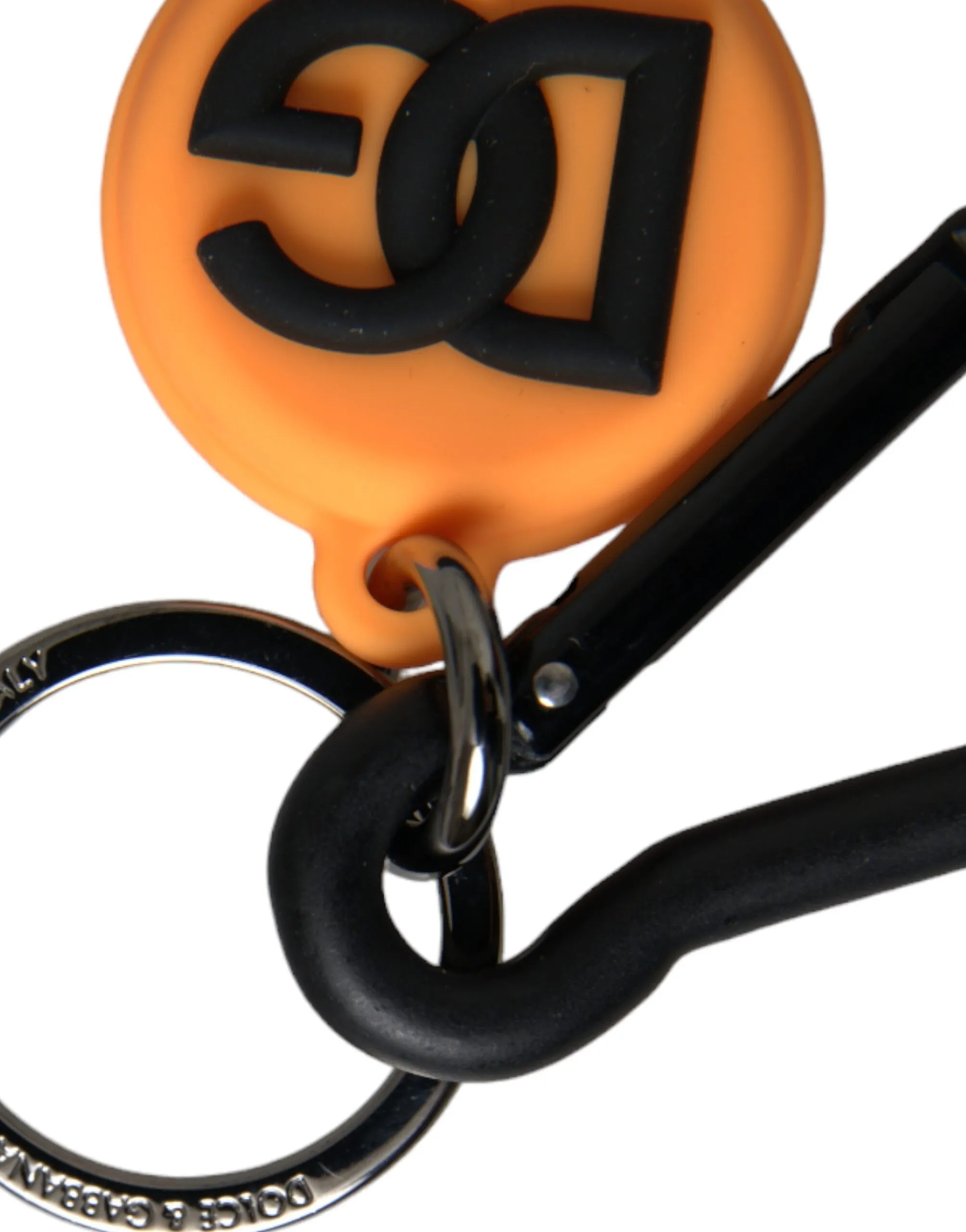 Dolce & Gabbana Men's Orange Rubber DG Logo Round Brass Metal Keyring Keychain