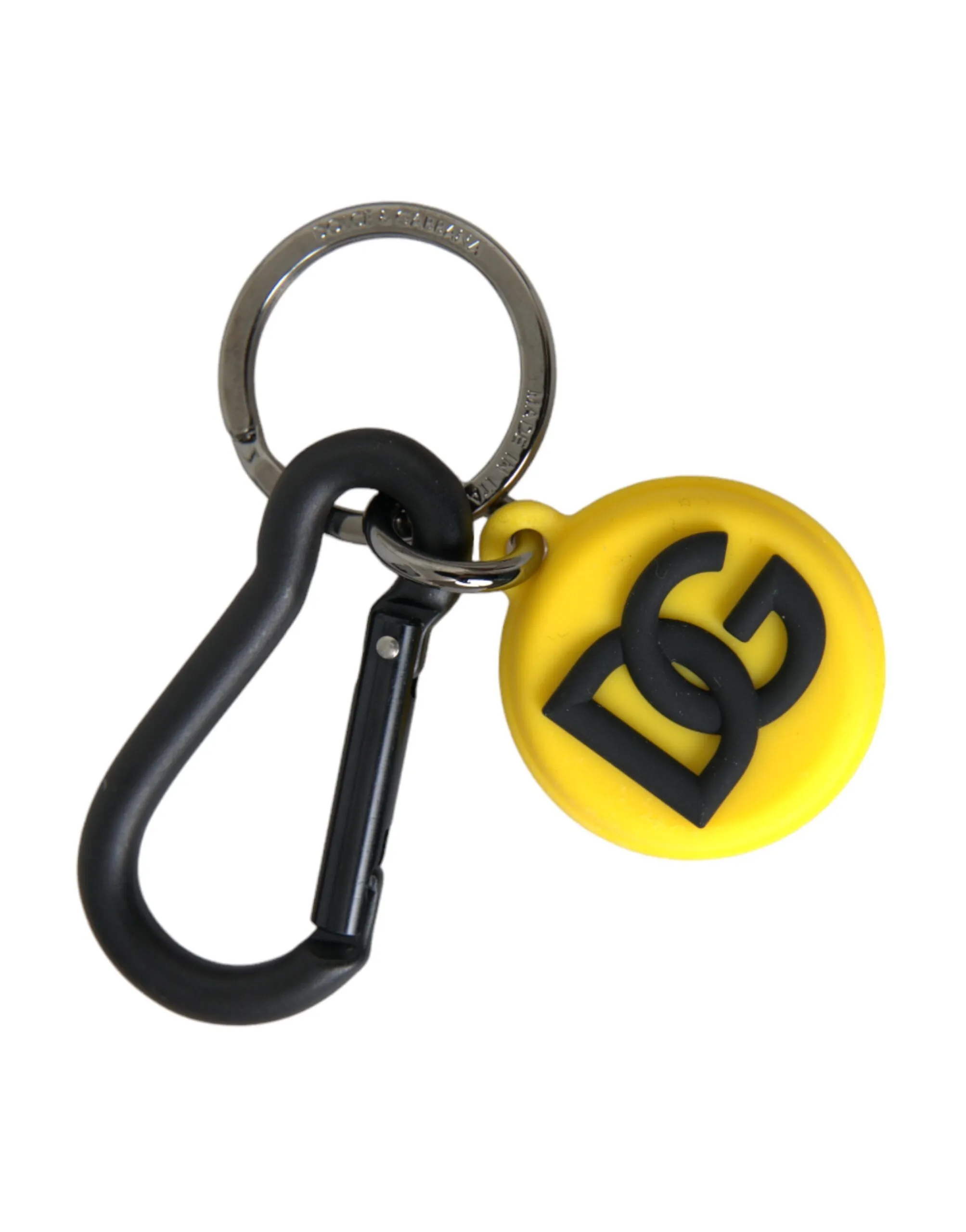 Dolce & Gabbana Men's Yellow Rubber DG Logo Round Brass Metal Keyring Keychain