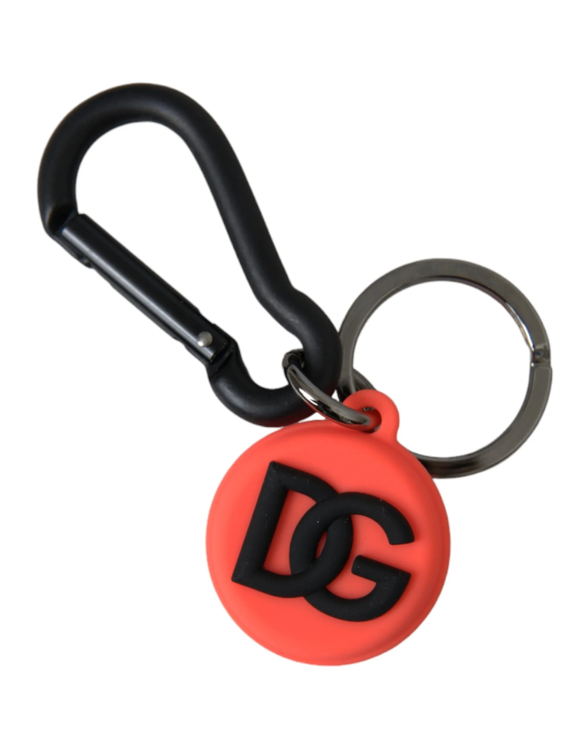 Dolce & Gabbana Men's Red Orange Rubber DG Logo Round Metal Keyring Keychain