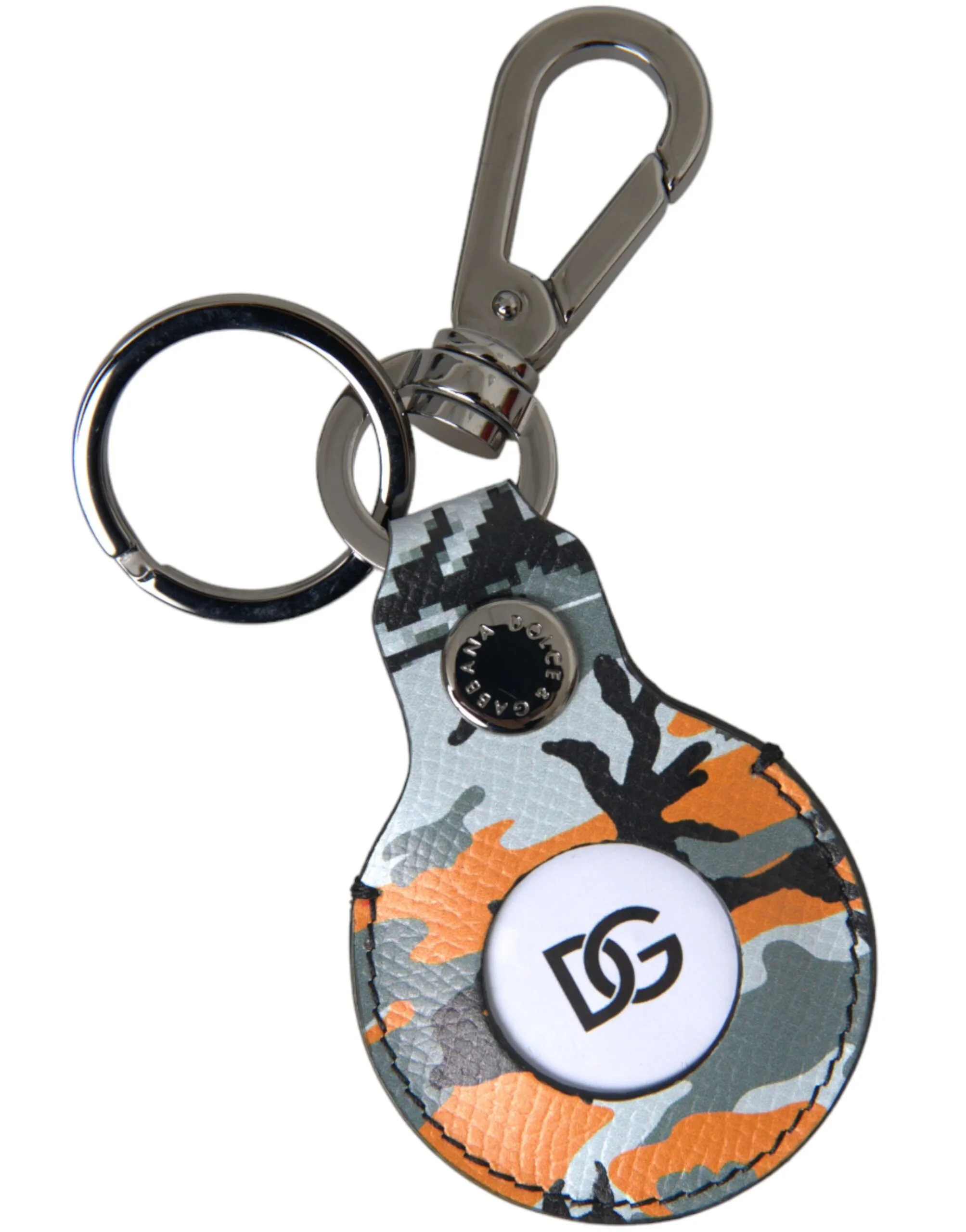 Dolce & Gabbana Men's Camouflage Leather DG Logo Round Metal Keyring Keychain