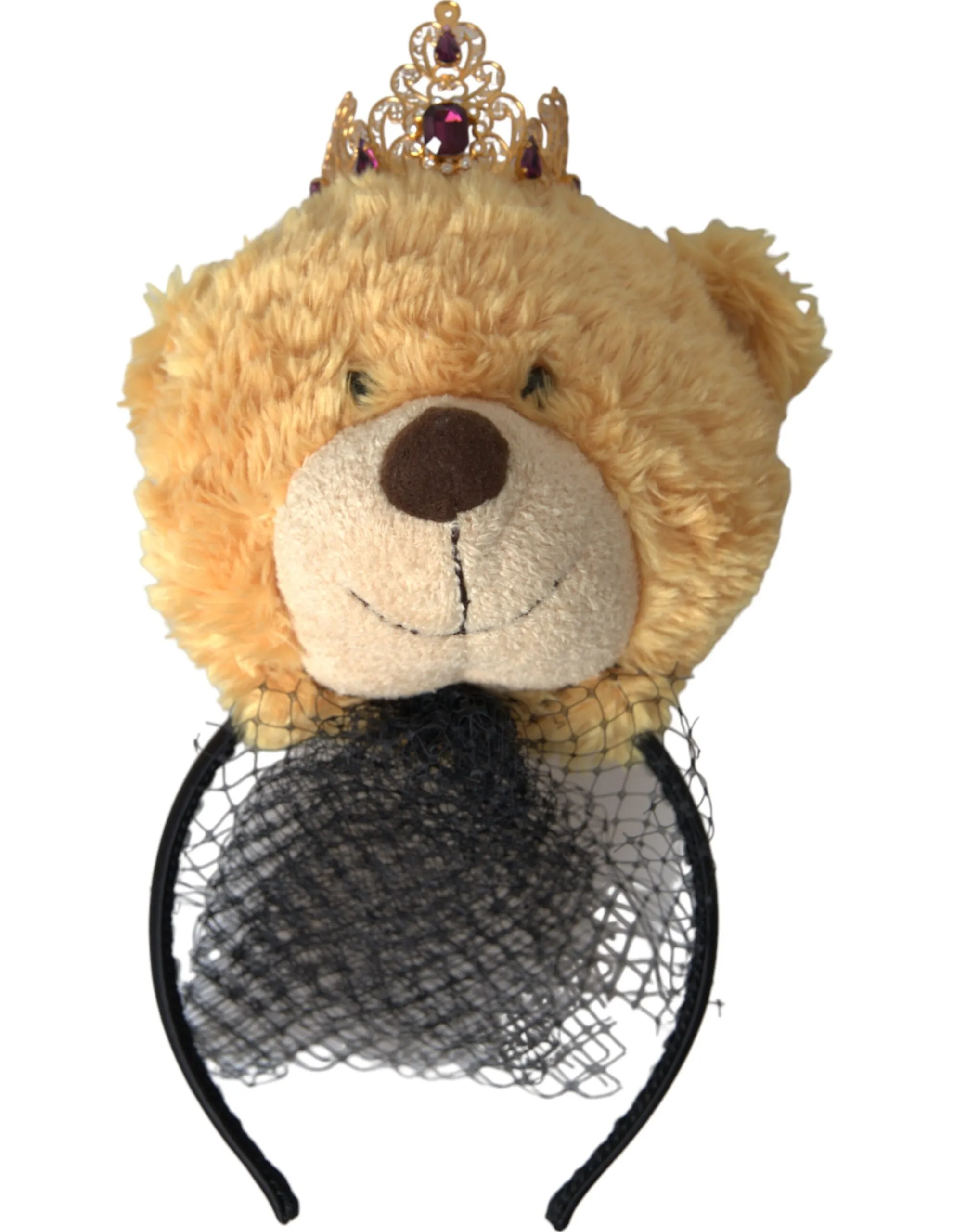 Dolce & Gabbana Women's Brown Teddy Bear Gold Crystal Crown Hair Band Diadem