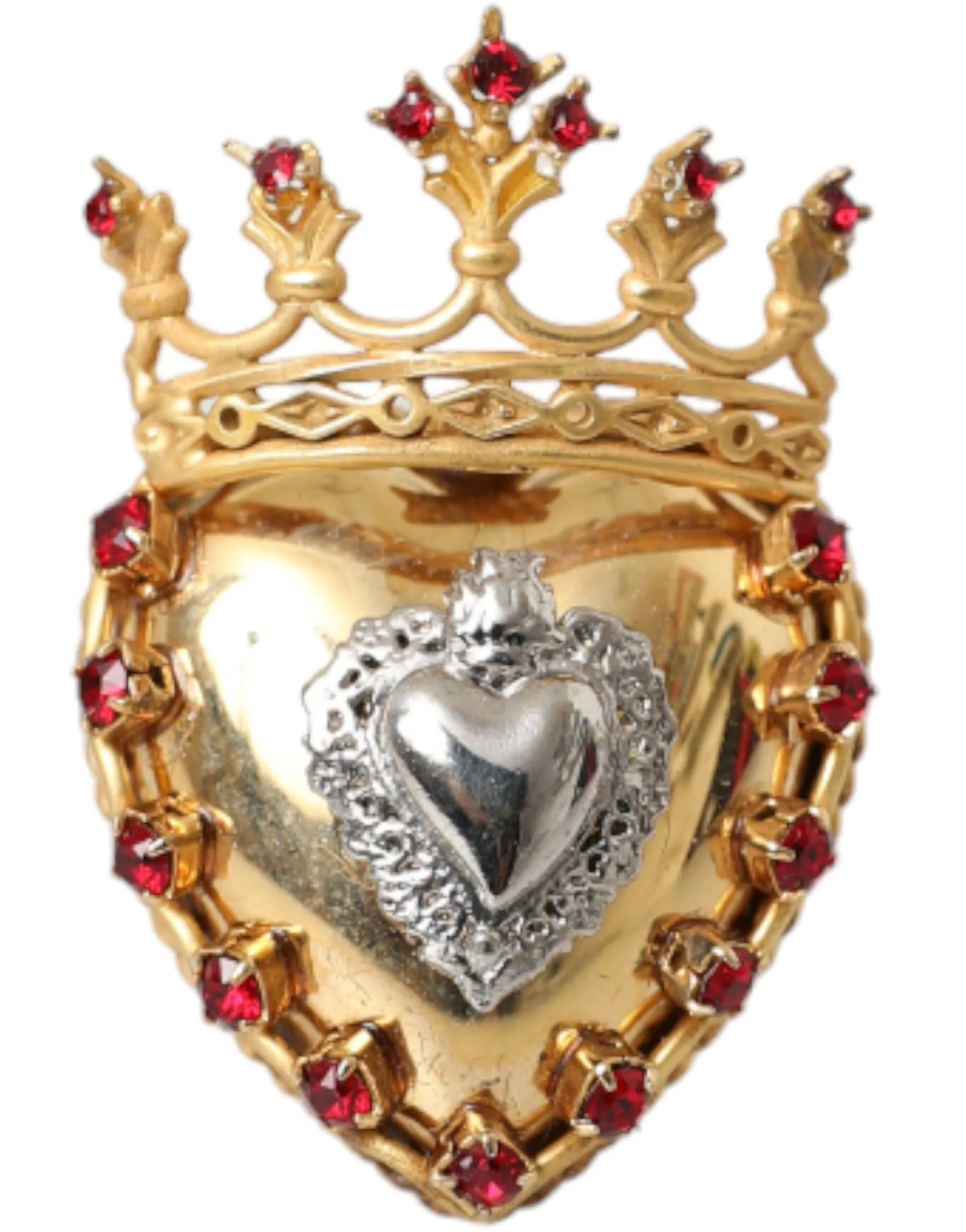 Dolce & Gabbana Women's Gold Brass Crystal Heart Emblem Crown Statement Ring