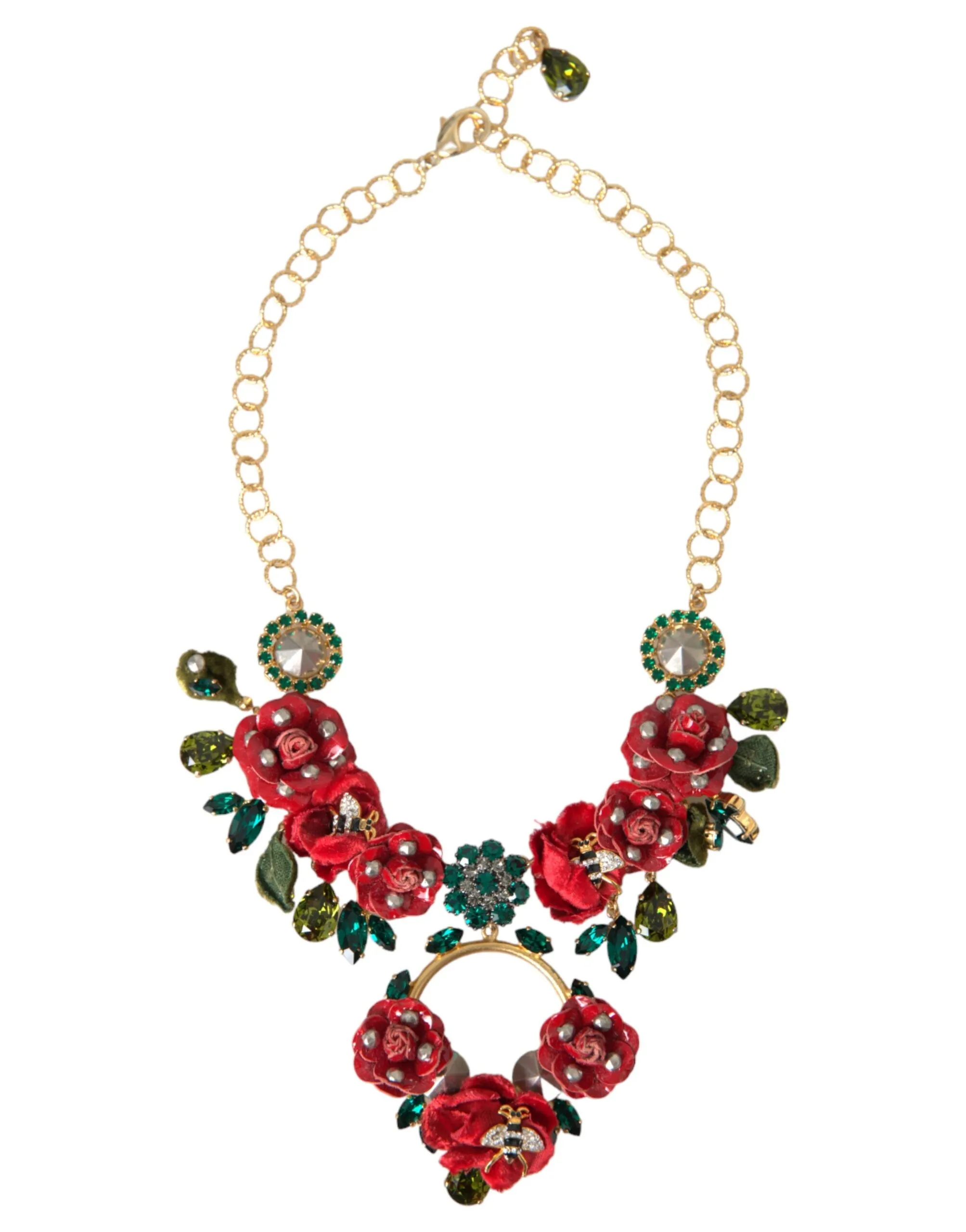 Dolce & Gabbana Women's Gold Brass Link Chain RosePetal Crystal Pendant Necklace