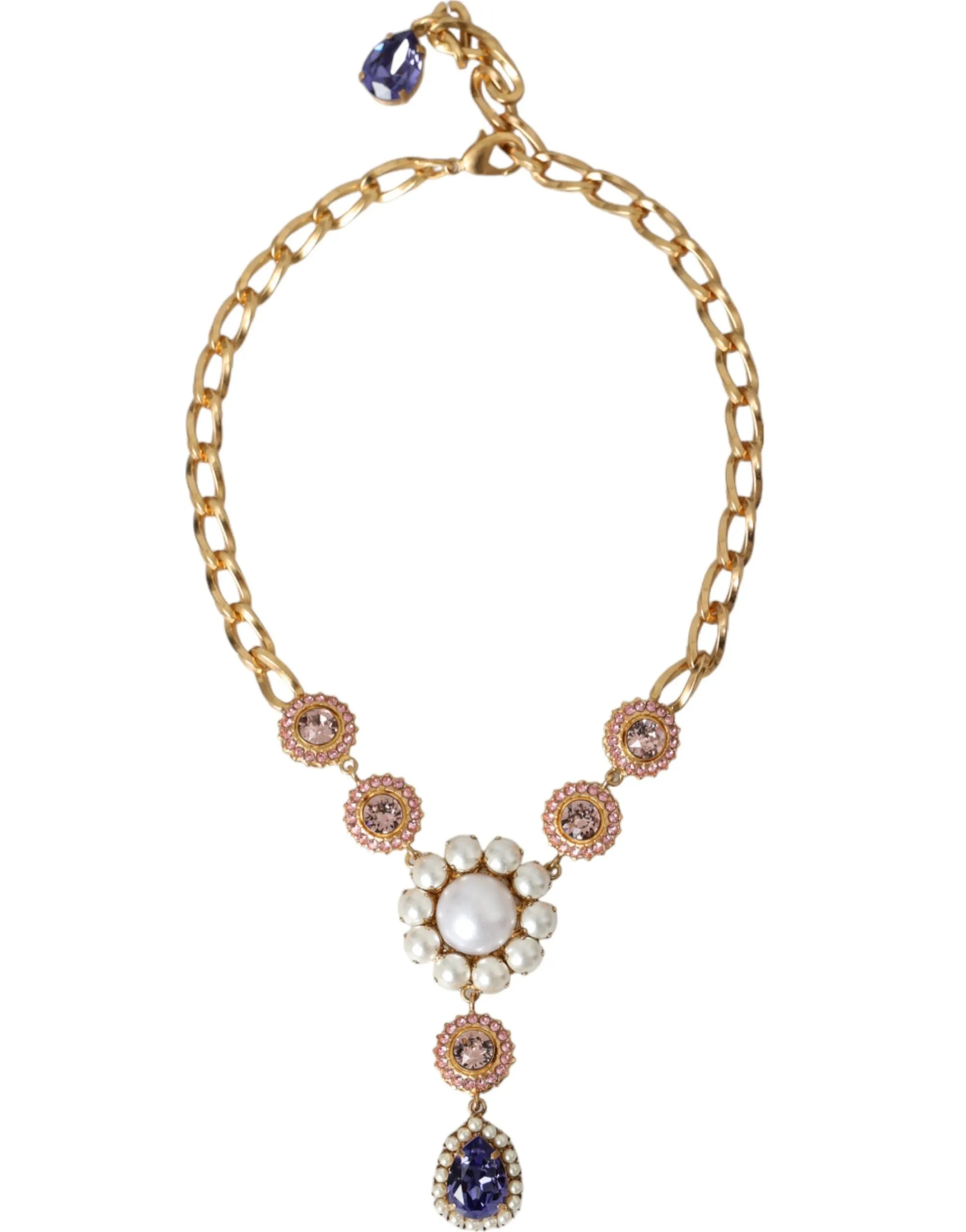 Dolce & Gabbana Women's Gold Brass Crystal Purple Pink Pearl Pendants Necklace