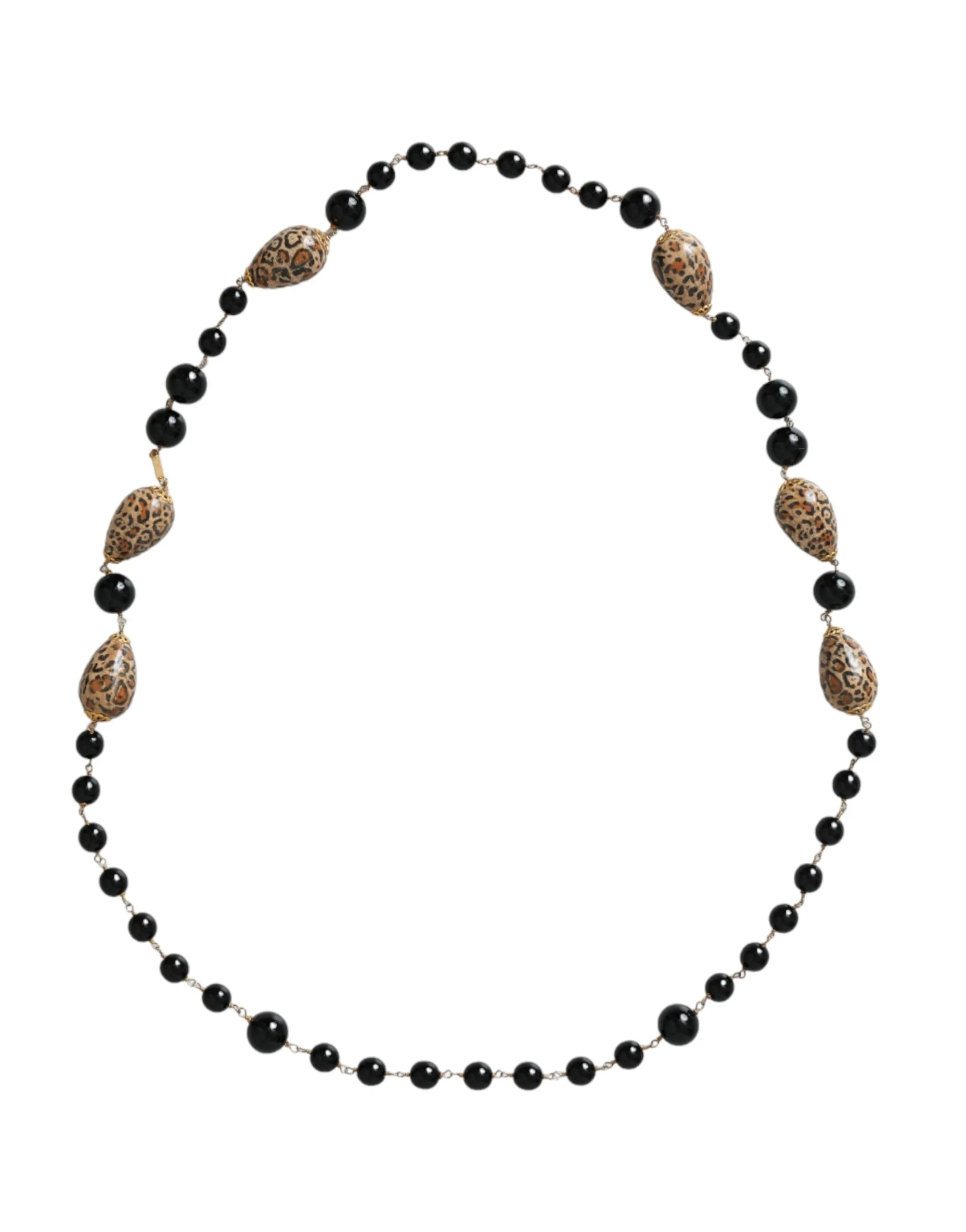 Dolce & Gabbana Women's Gold Tone Brass Black Printed Beaded Long Chain Necklace
