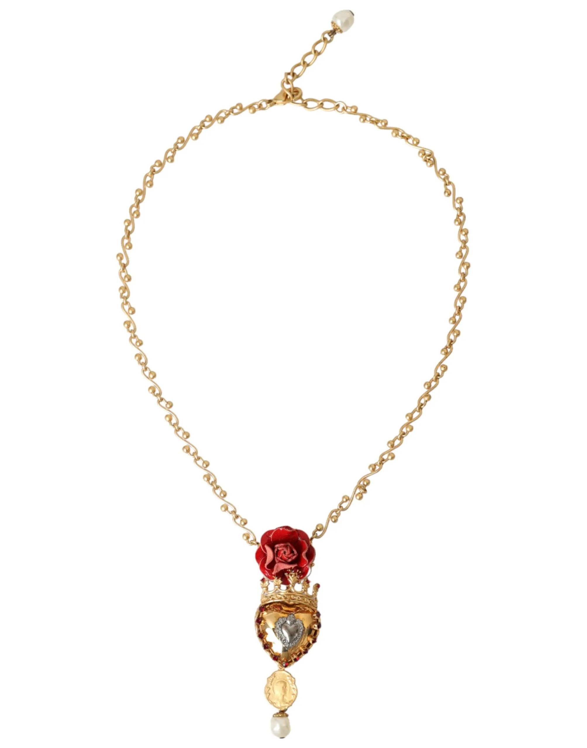 Dolce & Gabbana Women's Gold BrassChain Sacred Heart Rose Crystal Charm Necklace