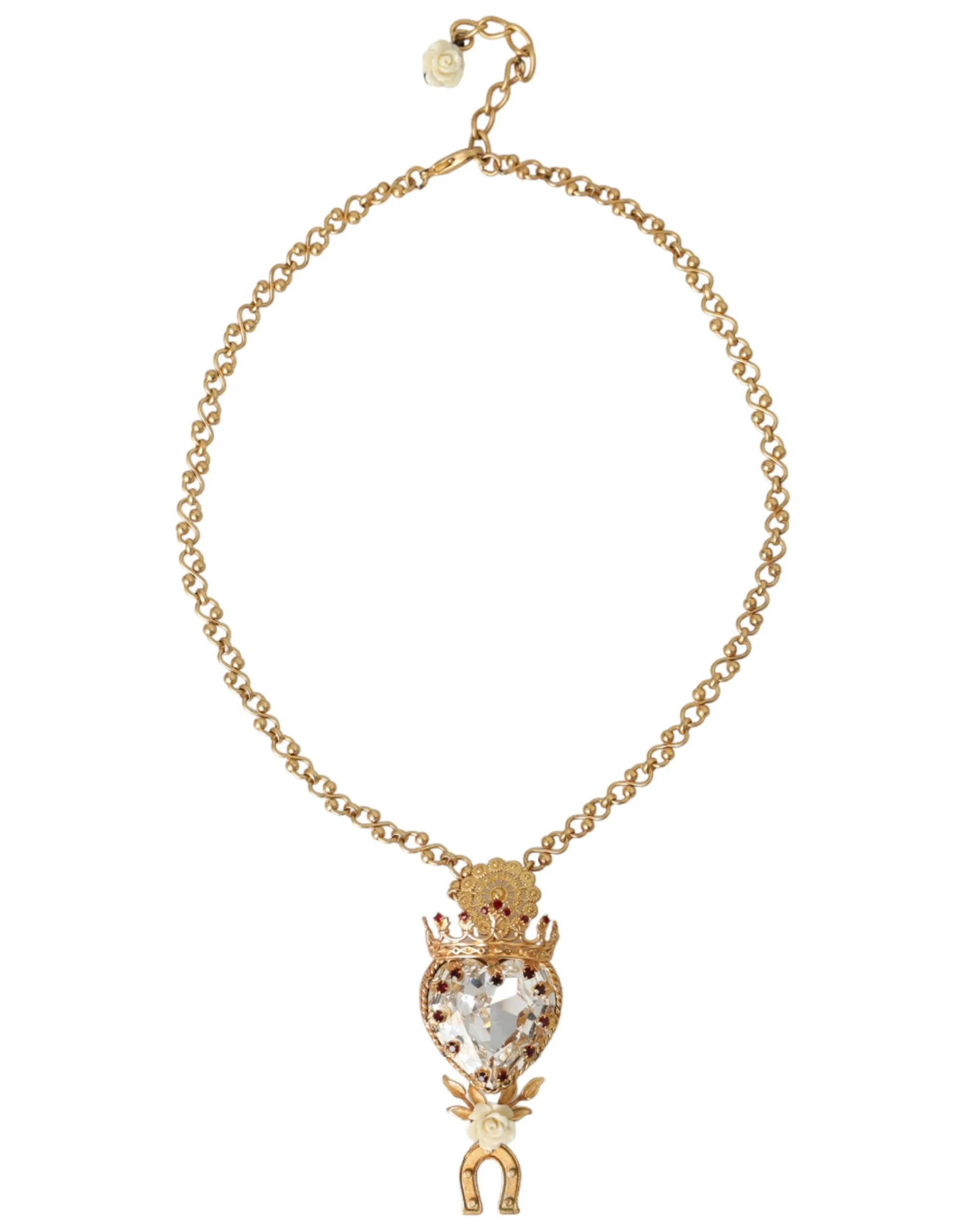 Dolce & Gabbana Women's Gold Brass Chain Sacred Heart Crystal Charm Necklace