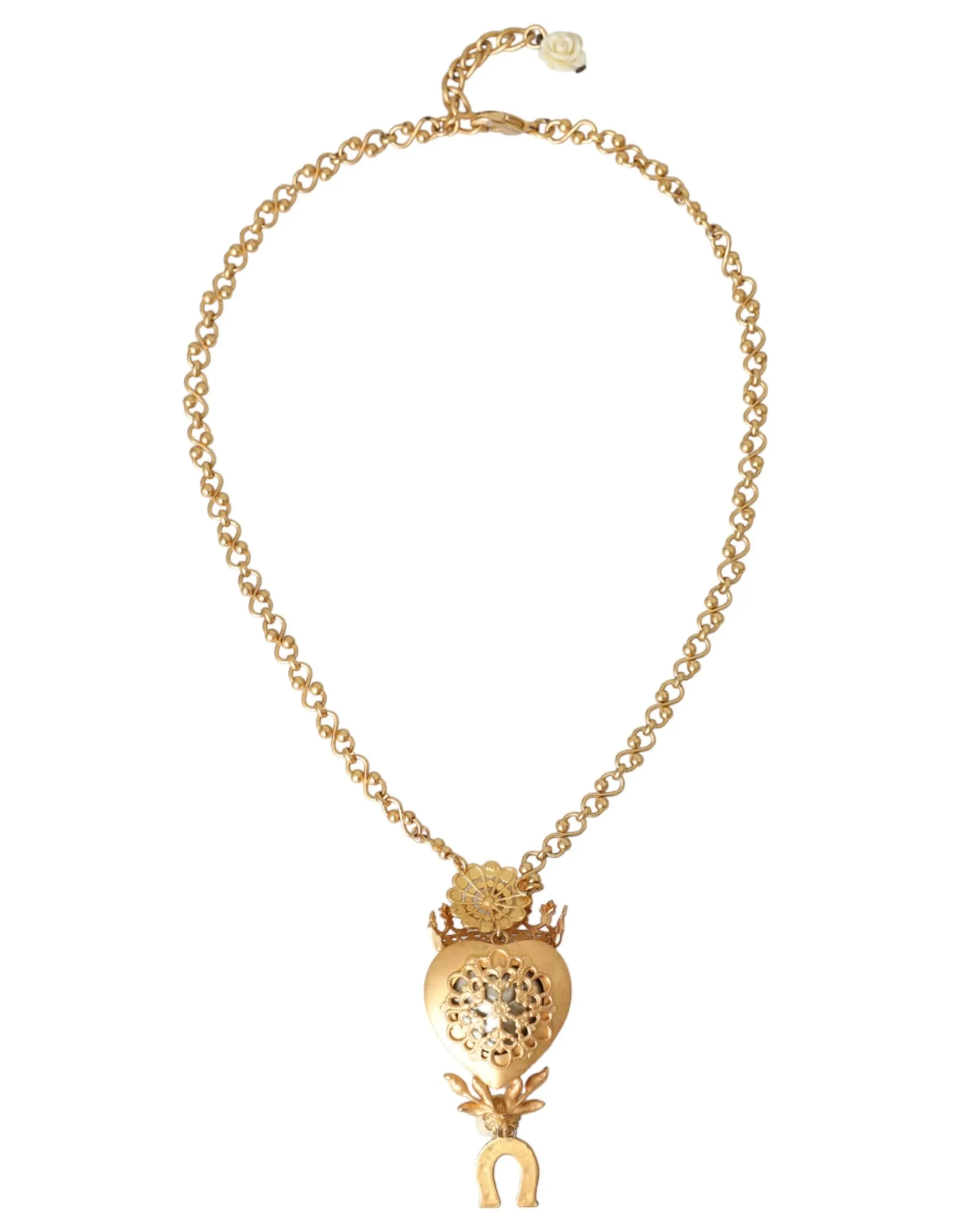 Dolce & Gabbana Women's Gold Brass Chain Sacred Heart Crystal Charm Necklace