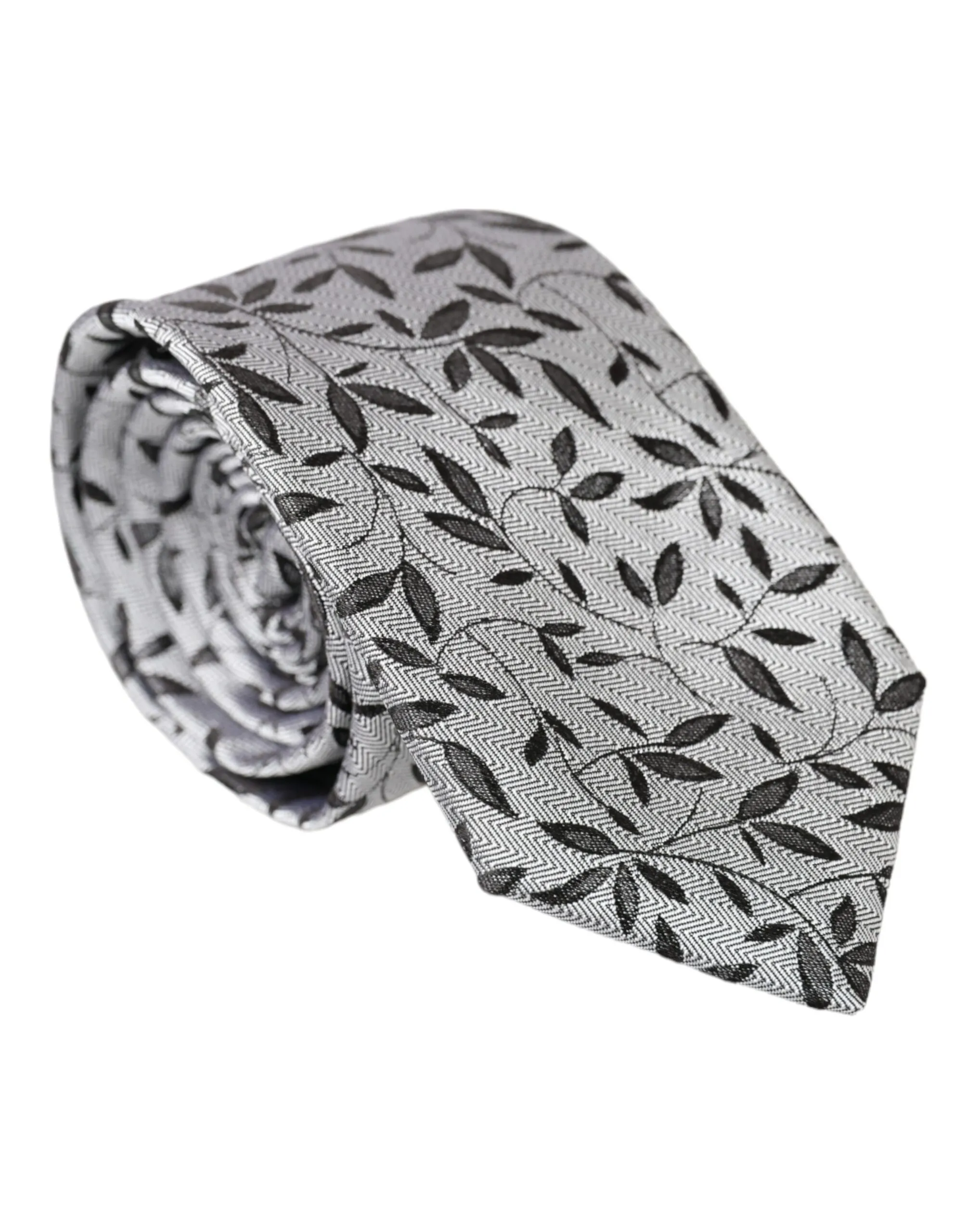 Dolce & Gabbana Men's Gray Leaves 100% Silk Adjustable Tie