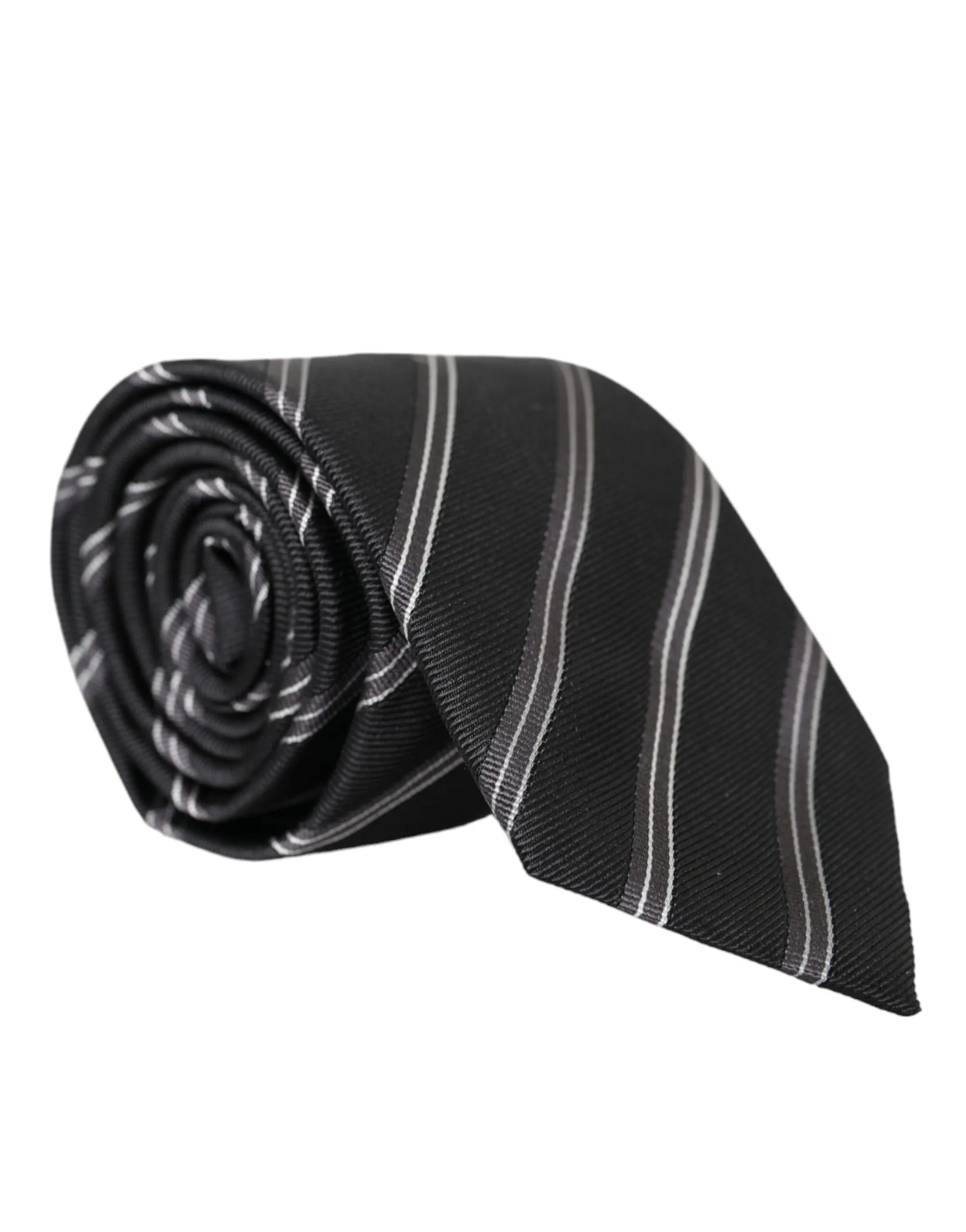 Dolce & Gabbana Men's Black White Stripes Silk Adjustable Tie